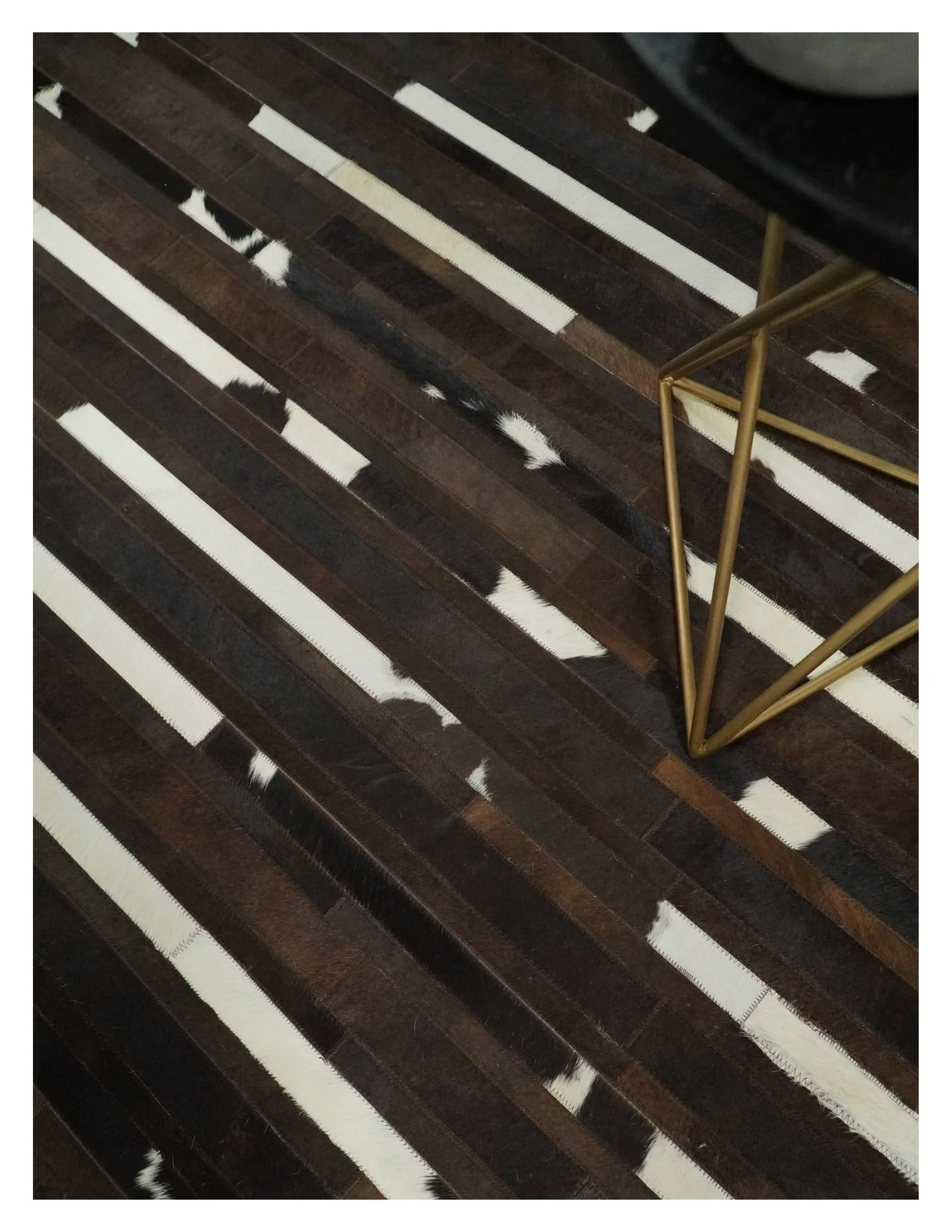 Flatweave Hairon Genuine Leather 5x8, 8x10 and 9x12 Brown Tan and Ivory Area Rug | LR16 - Image 3