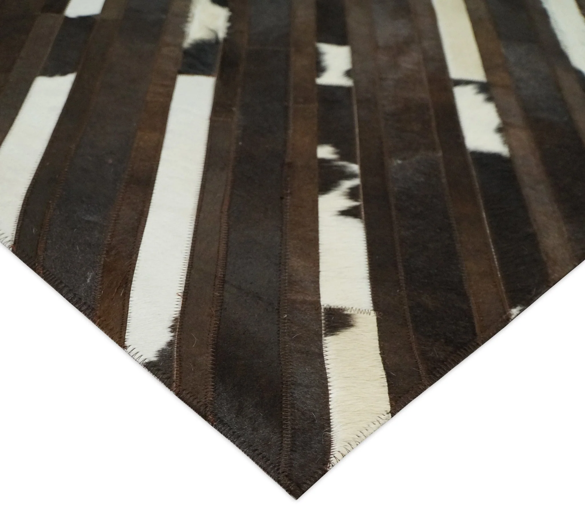 Flatweave Hairon Genuine Leather 5x8, 8x10 and 9x12 Brown Tan and Ivory Area Rug | LR16 - Image 6