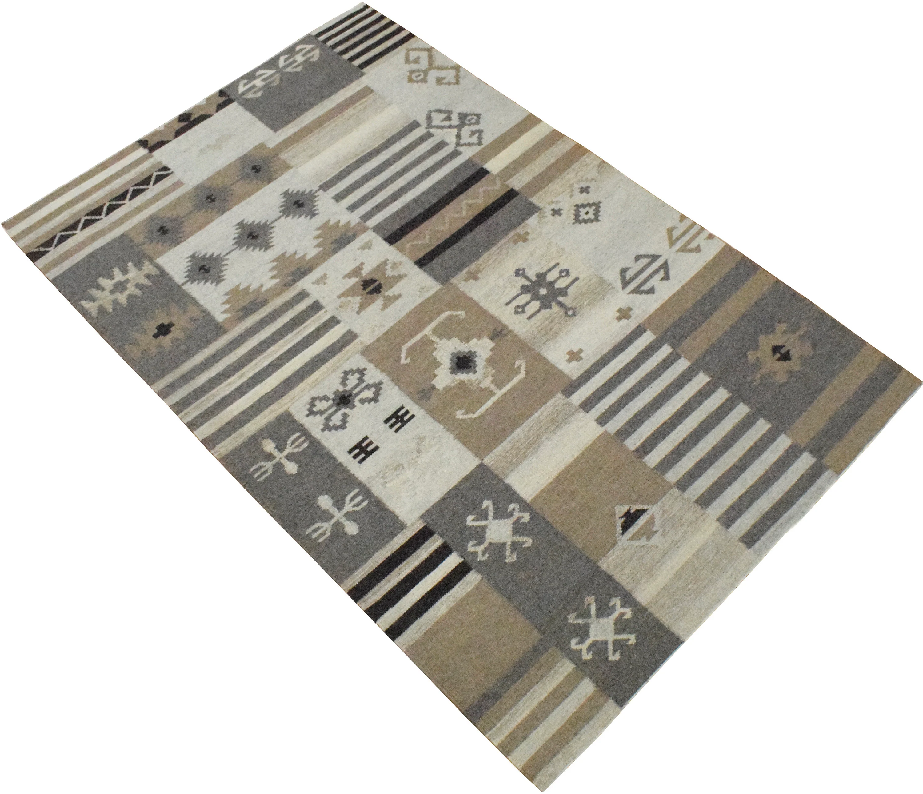 Handwoven Tribal Patterns Brown and Gray Wool Area Rug - Image 3