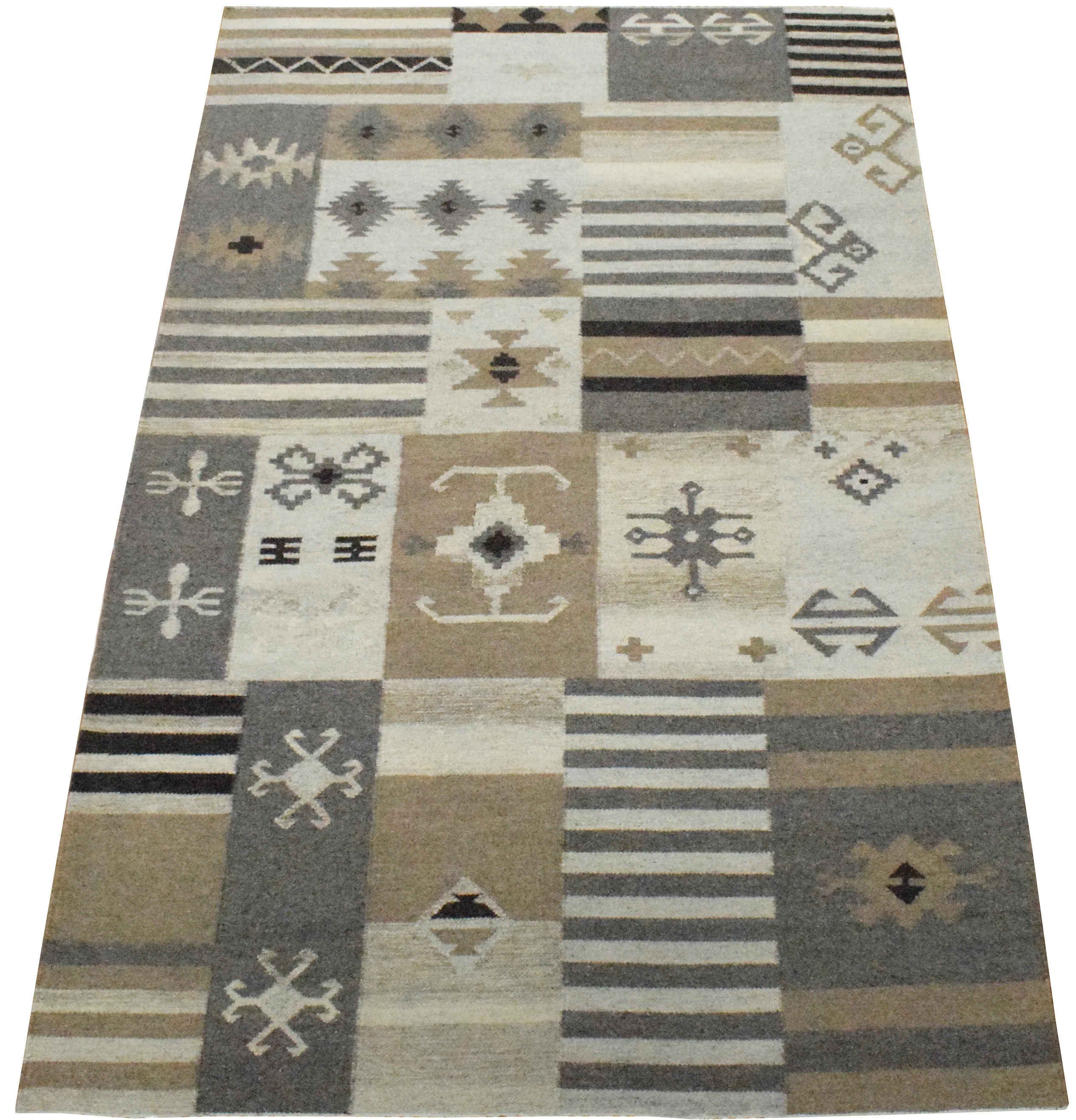 Handwoven Tribal Patterns Brown and Gray Wool Area Rug - Image 4