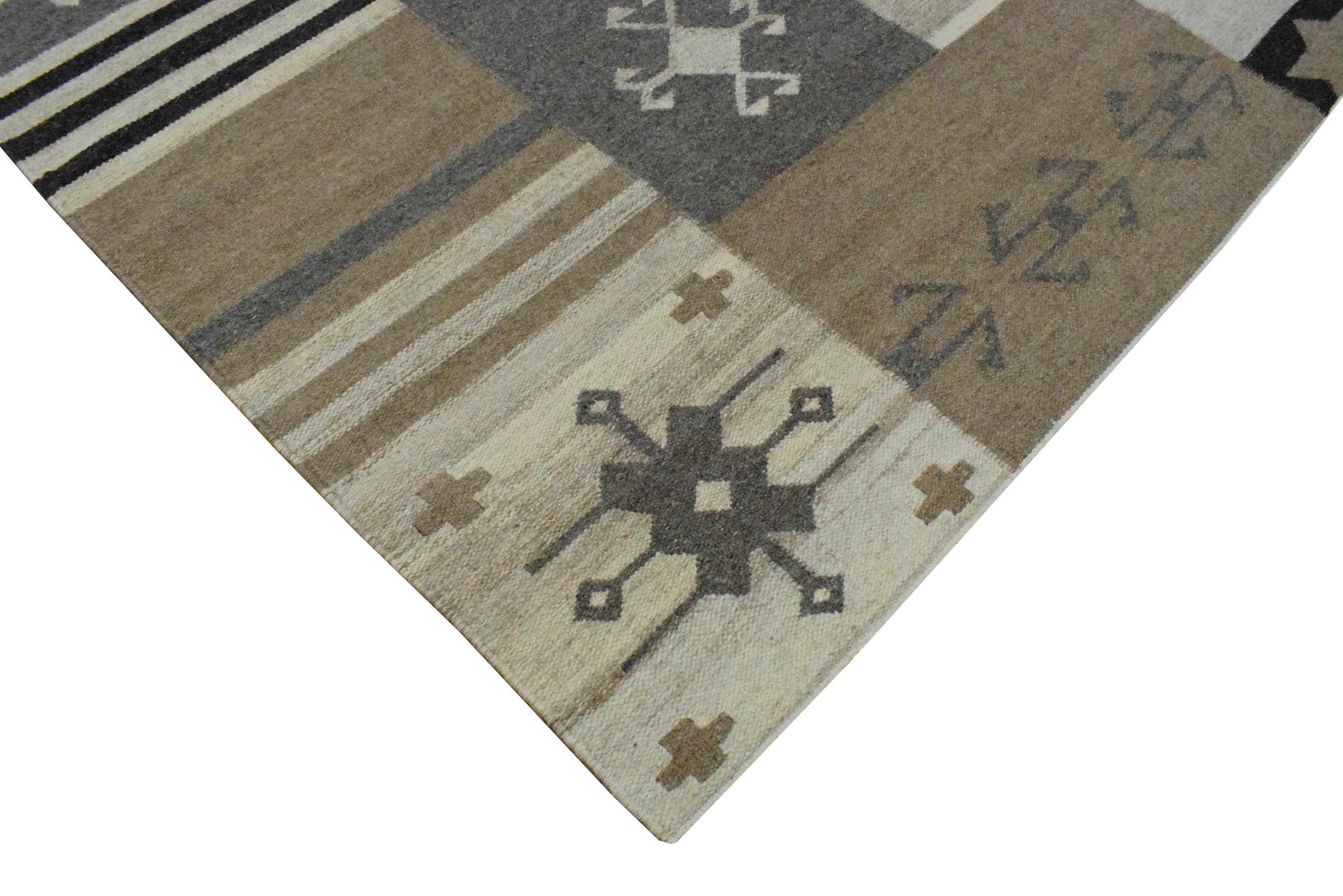 Handwoven Tribal Patterns Brown and Gray Wool Area Rug - Image 5