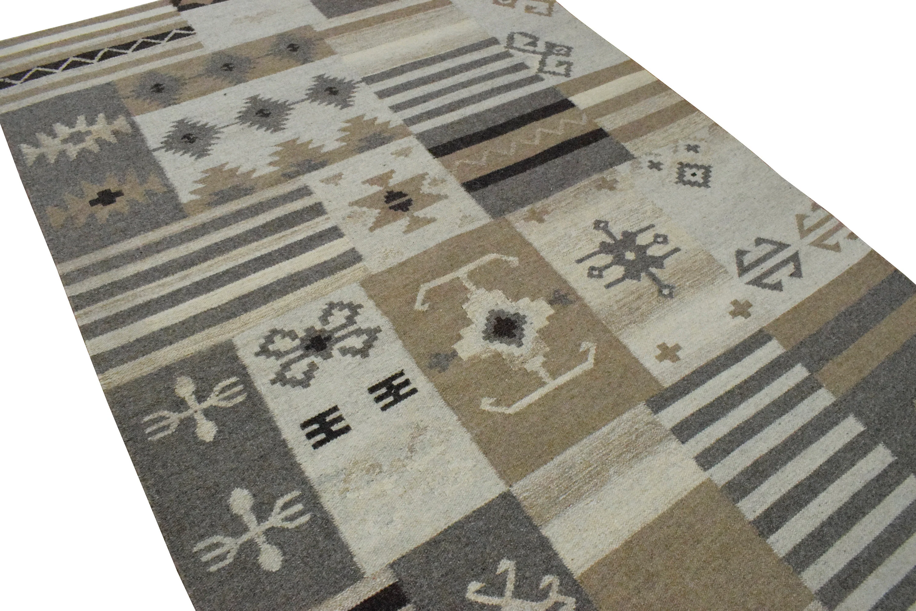 Handwoven Tribal Patterns Brown and Gray Wool Area Rug - Image 8