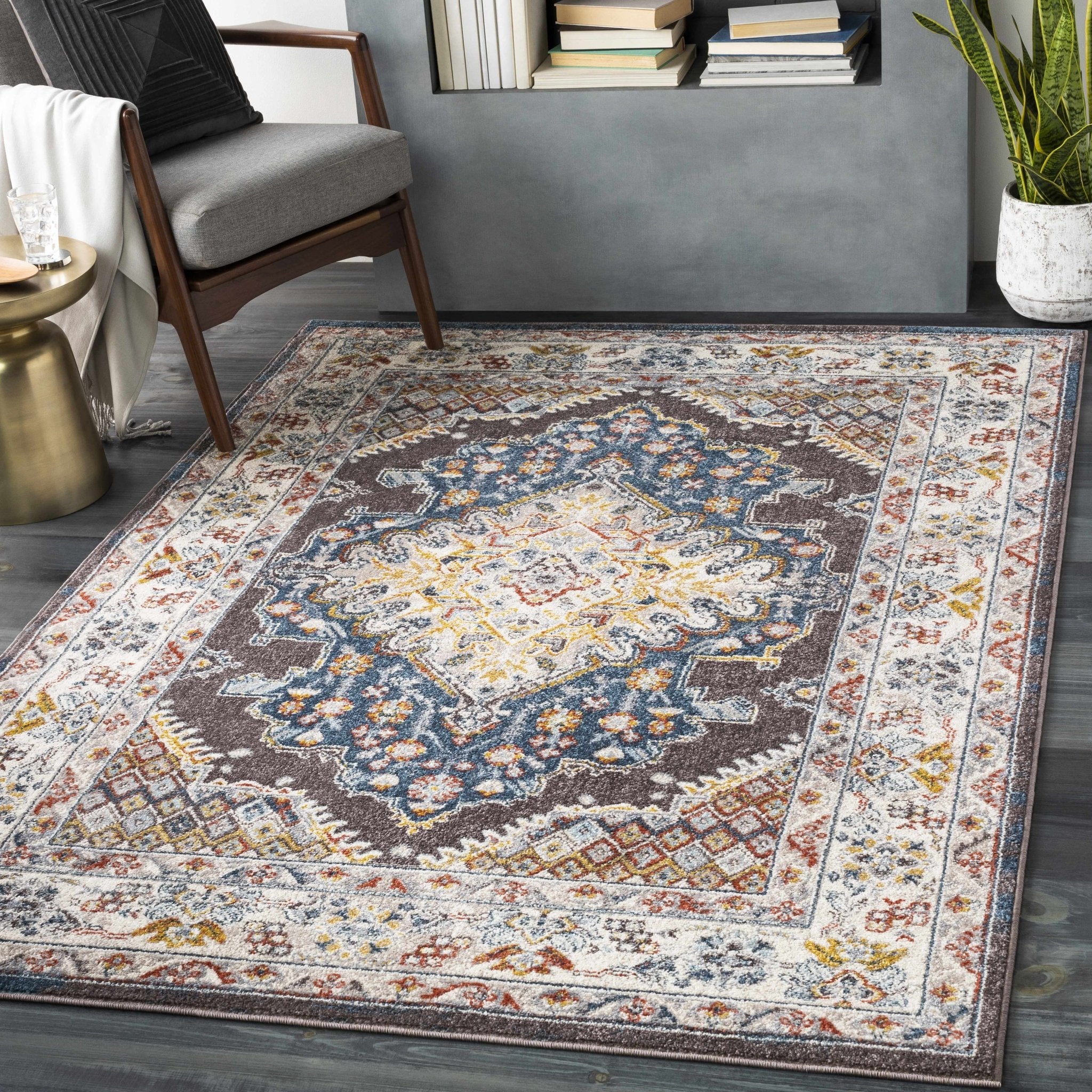 Traditional Design Heriz Serapi Cream, Charcoal, Blue, Gray, Mustard, red area rug - Image 2