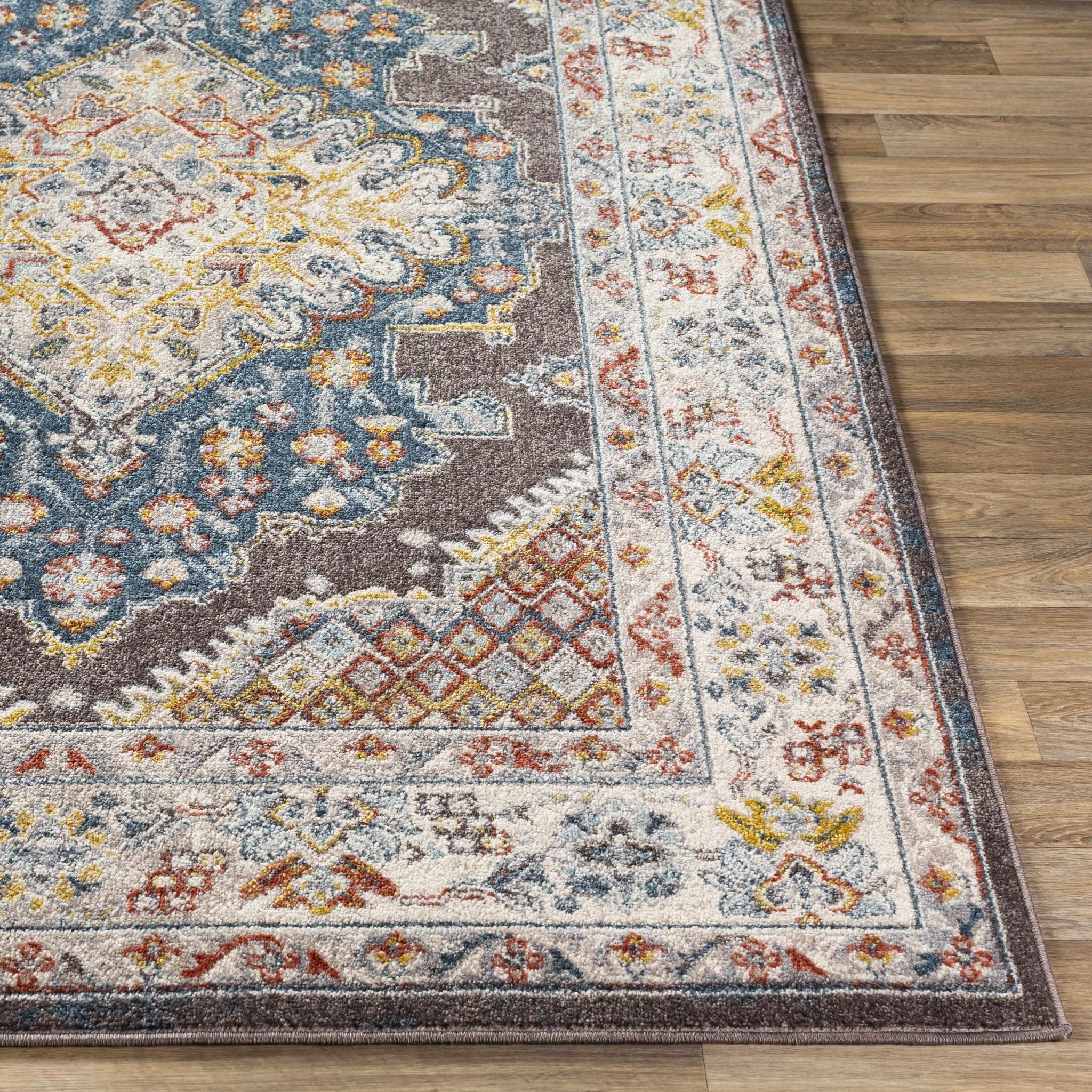 Traditional Design Heriz Serapi Cream, Charcoal, Blue, Gray, Mustard, red area rug - Image 4
