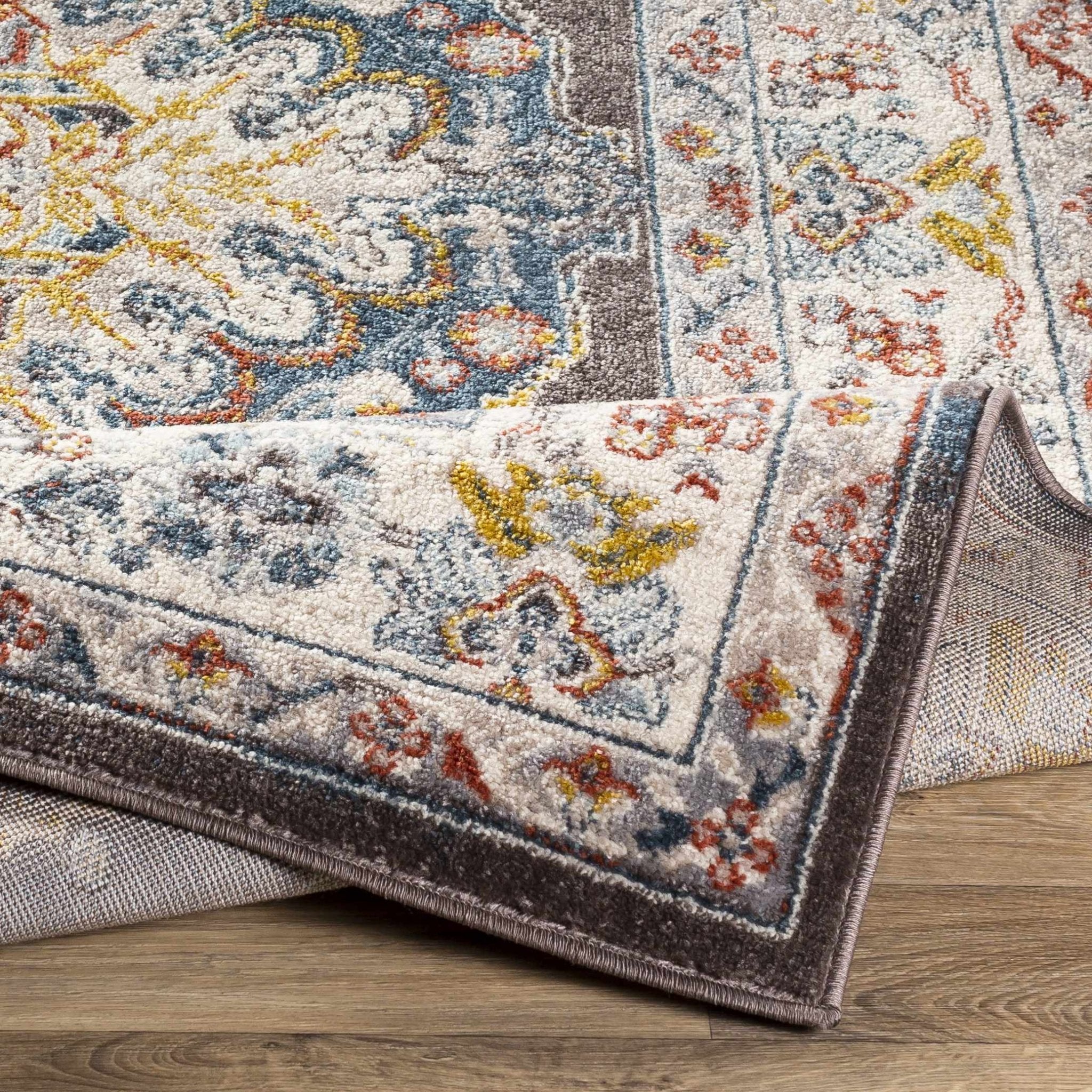 Traditional Design Heriz Serapi Cream, Charcoal, Blue, Gray, Mustard, red area rug - Image 5