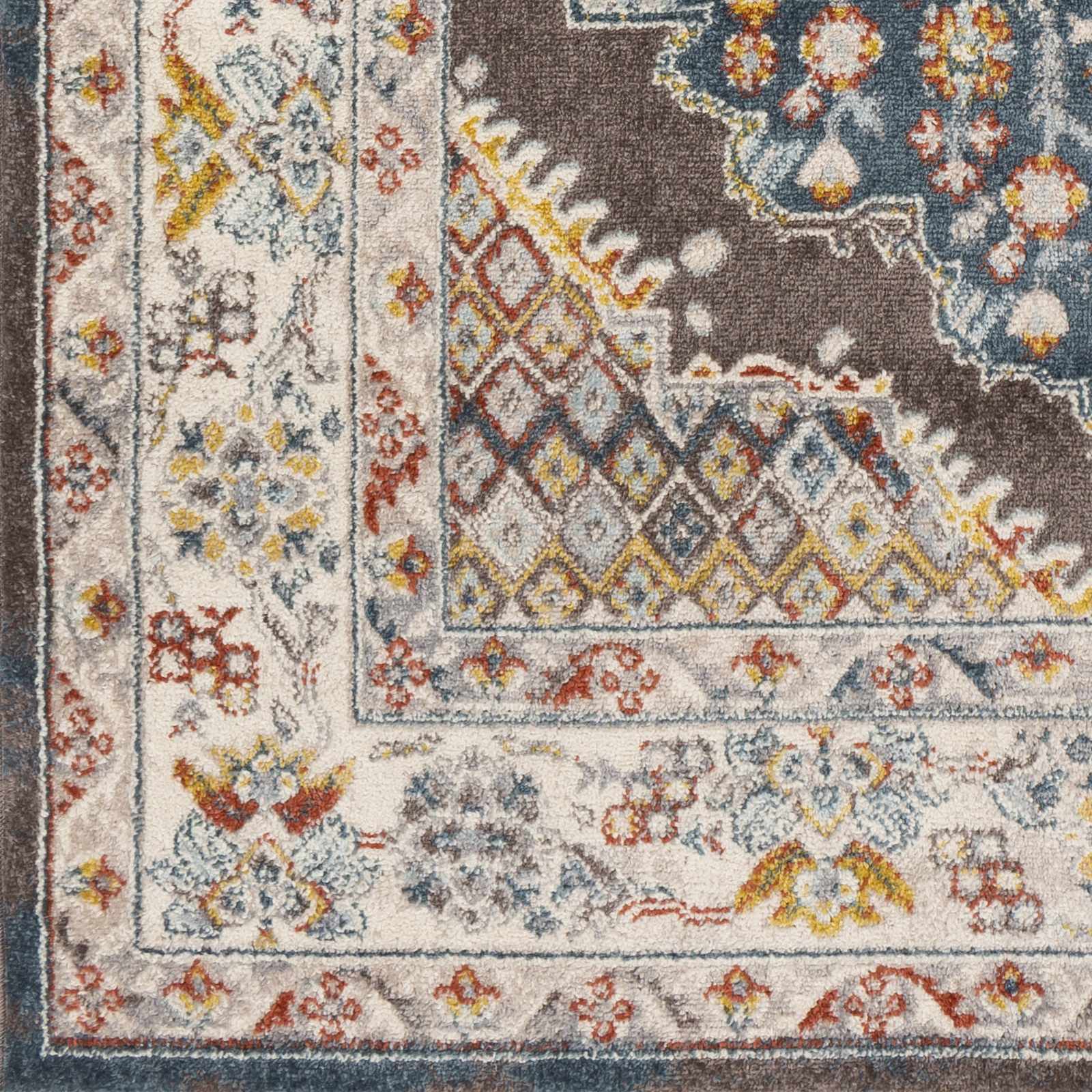 Traditional Design Heriz Serapi Cream, Charcoal, Blue, Gray, Mustard, red area rug - Image 7