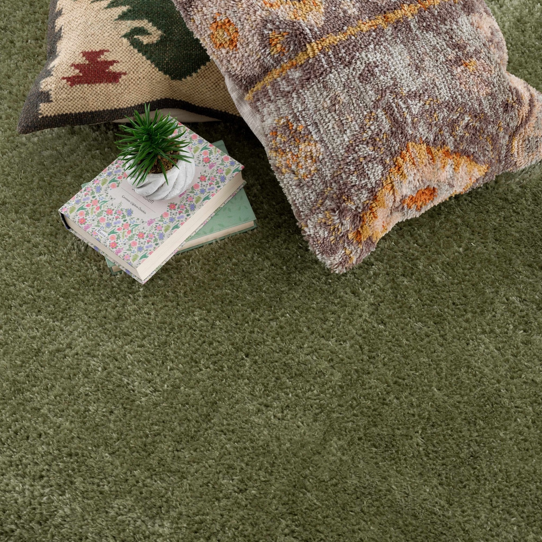 Modern Solid plush High pile Light olive green area rug - Image 11