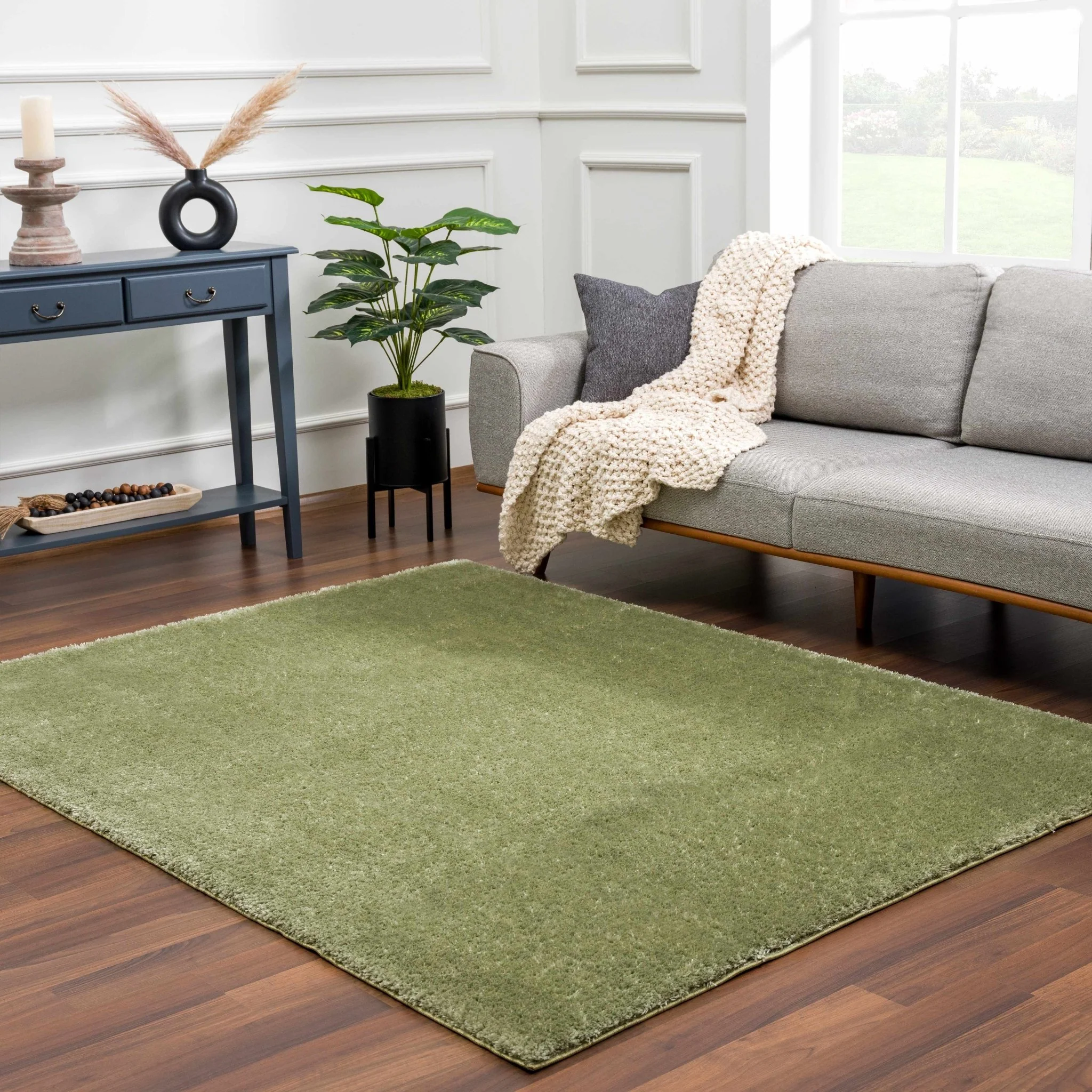 Modern Solid plush High pile Light olive green area rug - Image 12