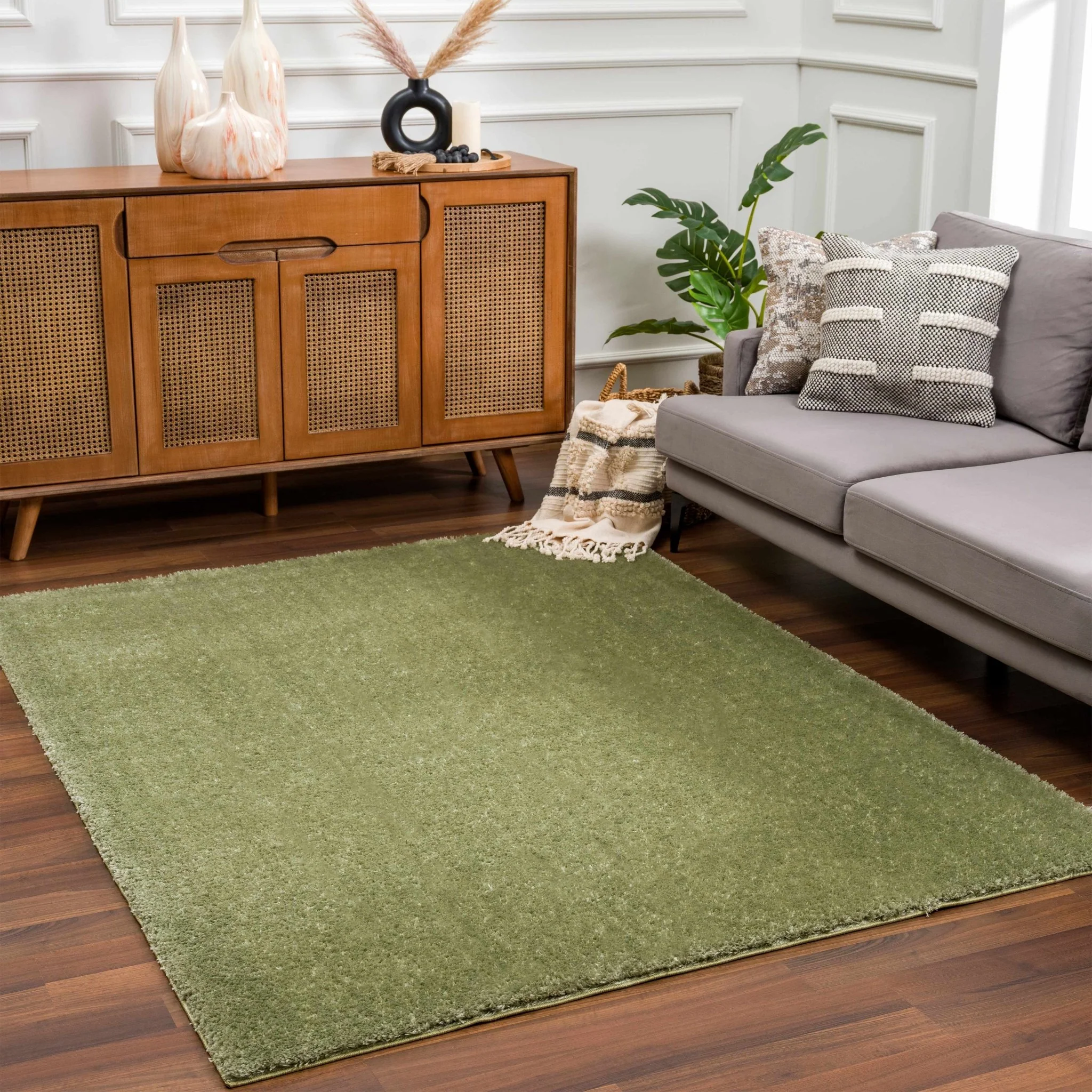 Modern Solid plush High pile Light olive green area rug - Image 13