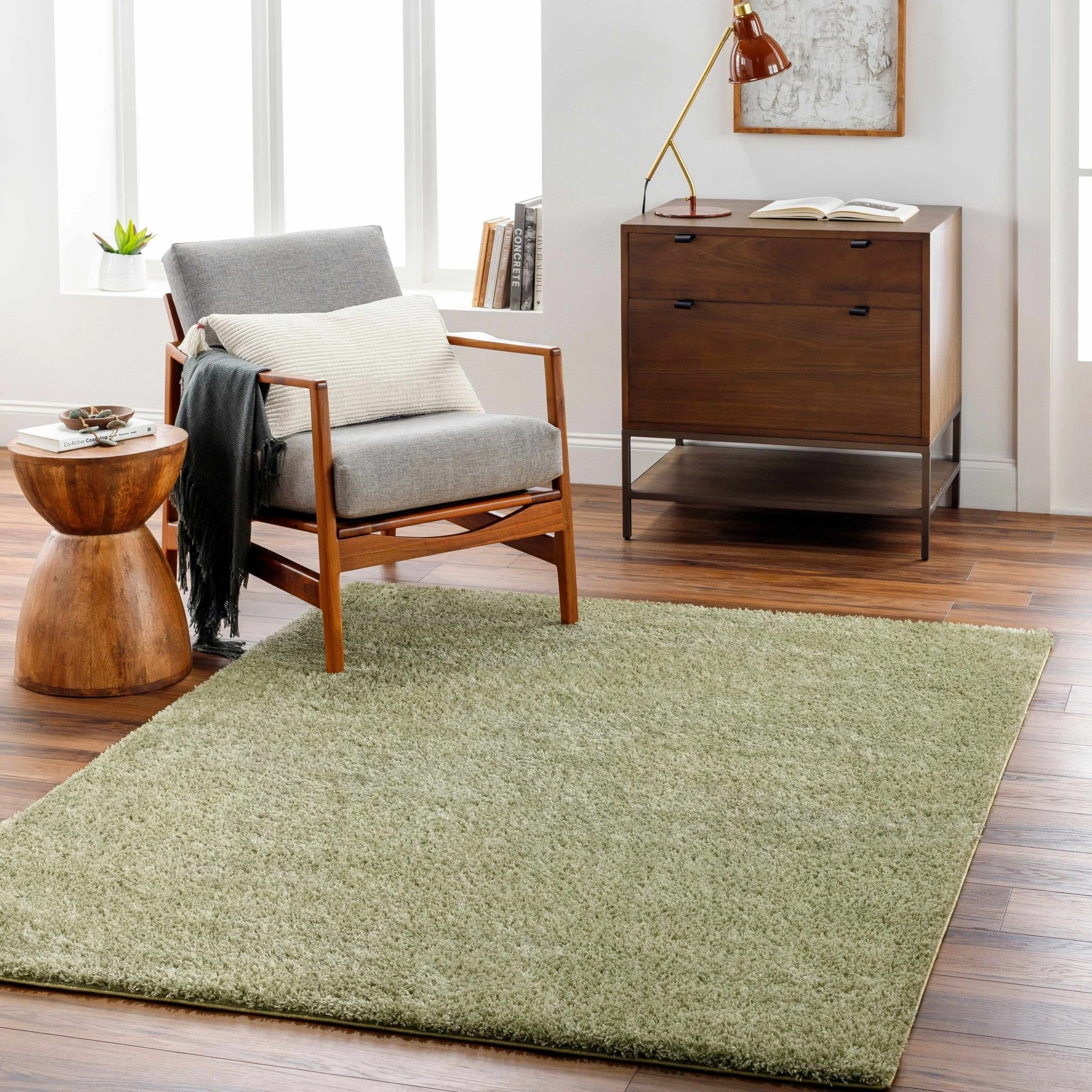 Modern Solid plush High pile Light olive green area rug - Image 19