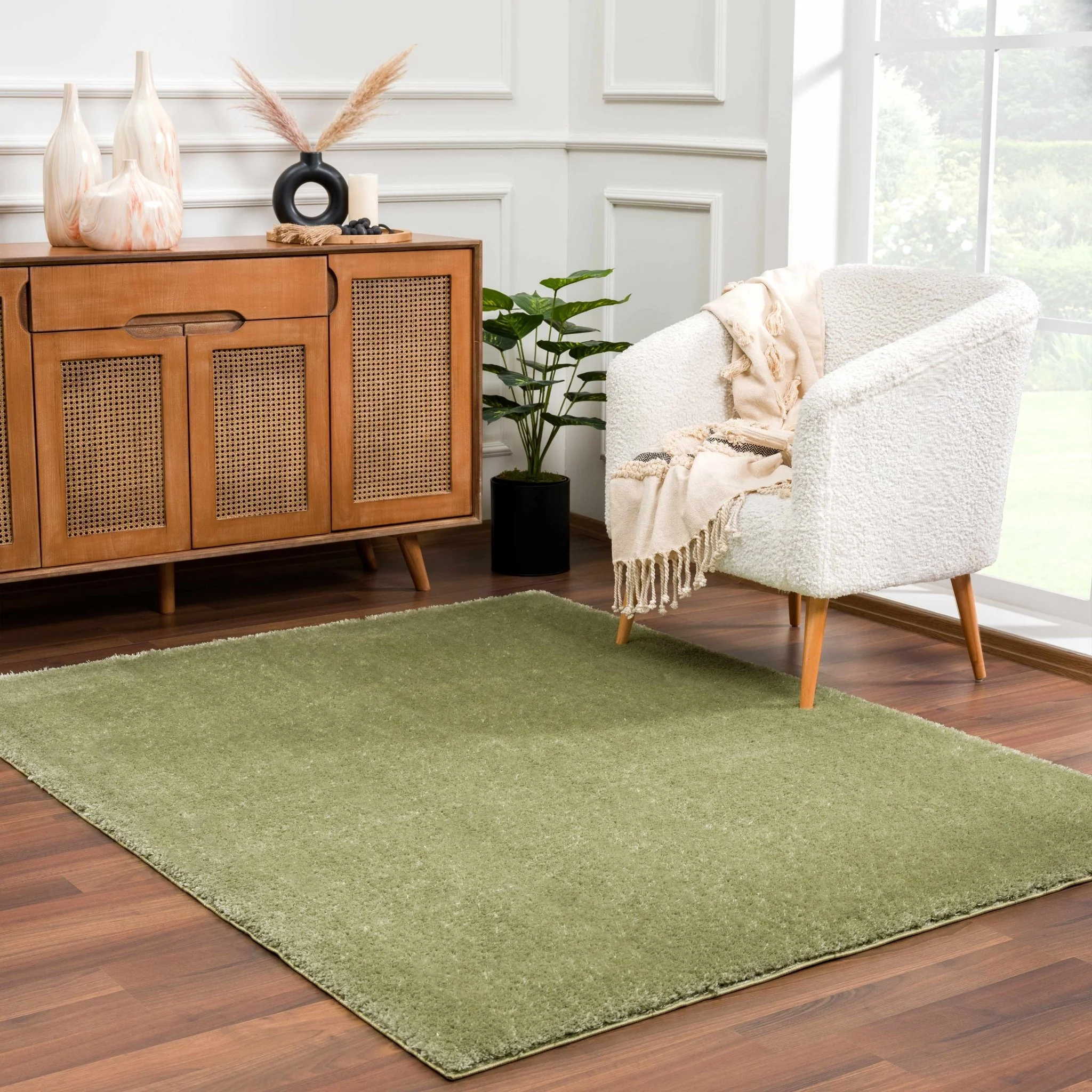 Modern Solid plush High pile Light olive green area rug - Image 2