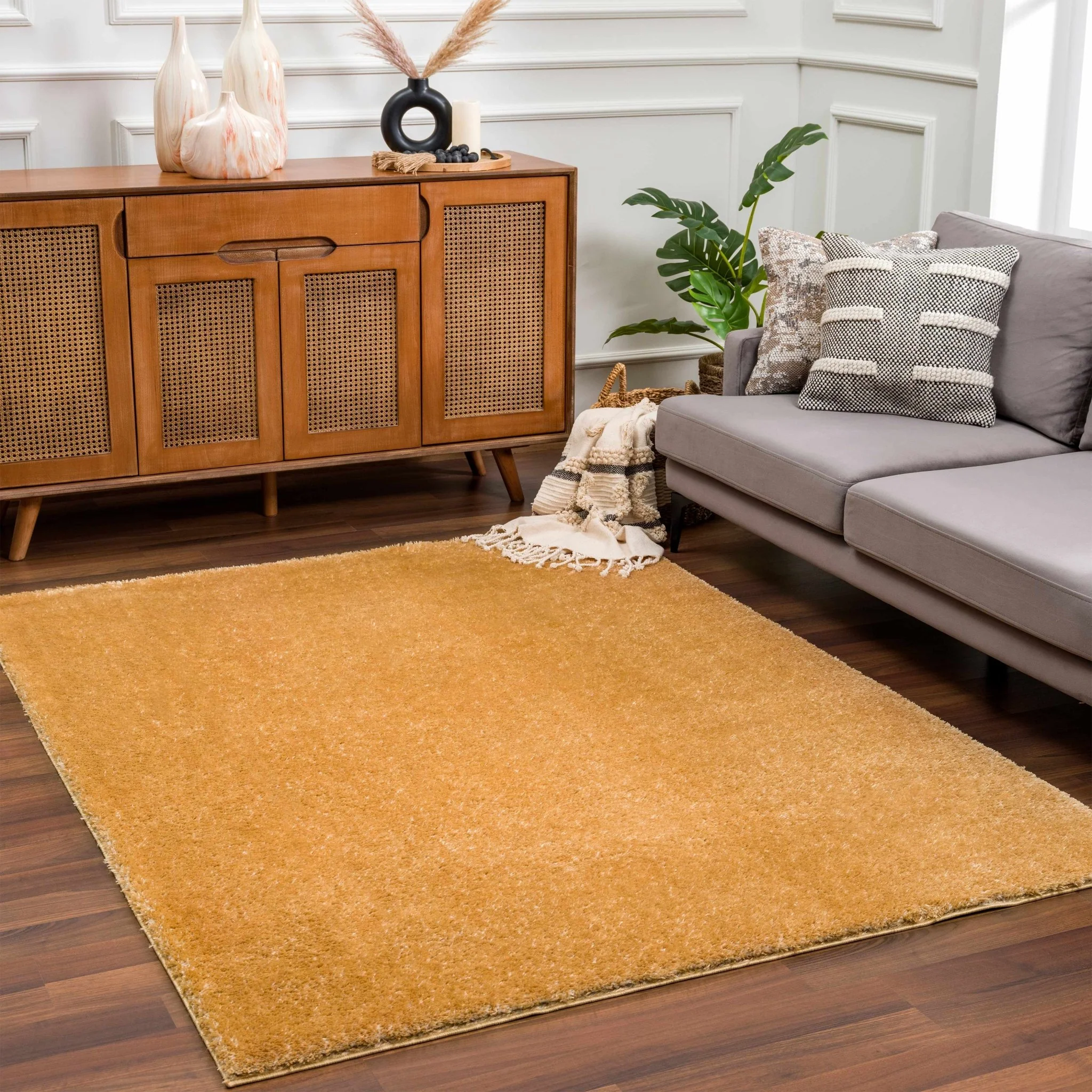 Modern Contemporary Solid Plush Gold Area rug - Image 12