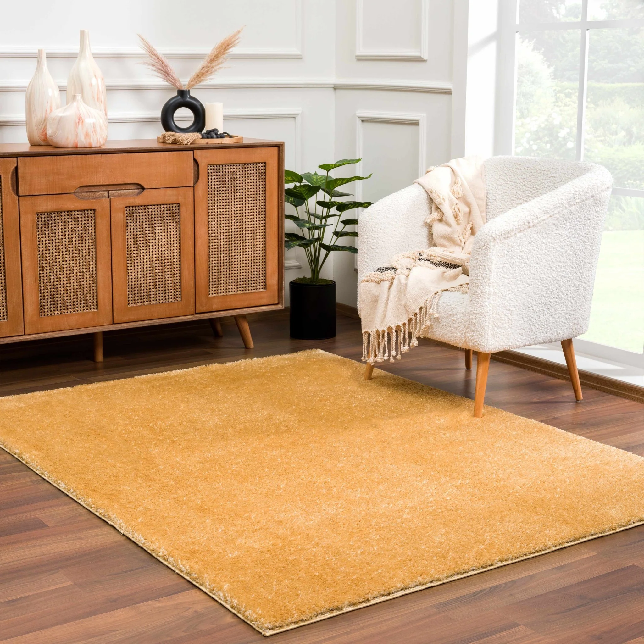 Modern Contemporary Solid Plush Gold Area rug - Image 2