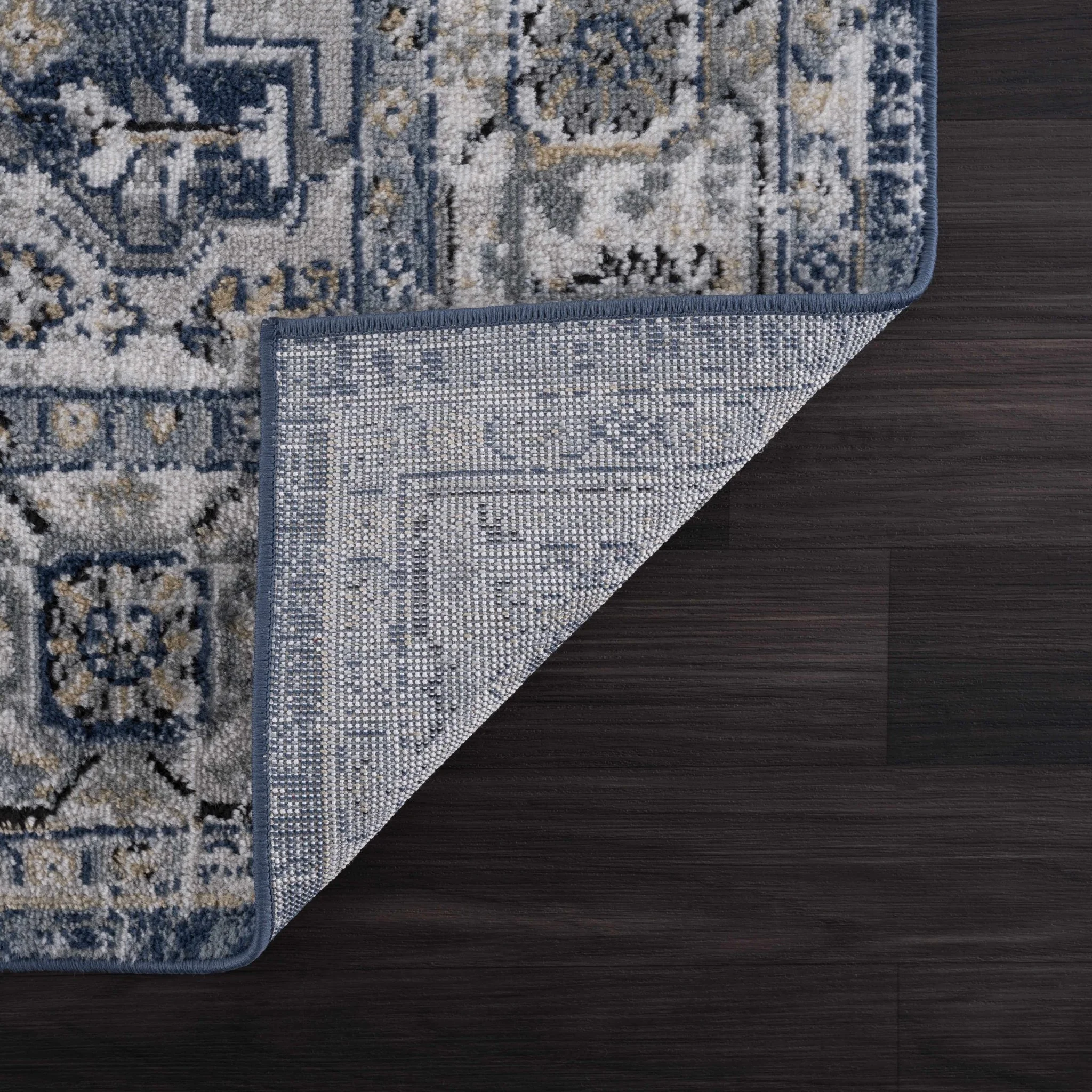 Traditional Heriz Medallion Design Blue, Ivory and Gray Medium Pile Area Rug - Image 10