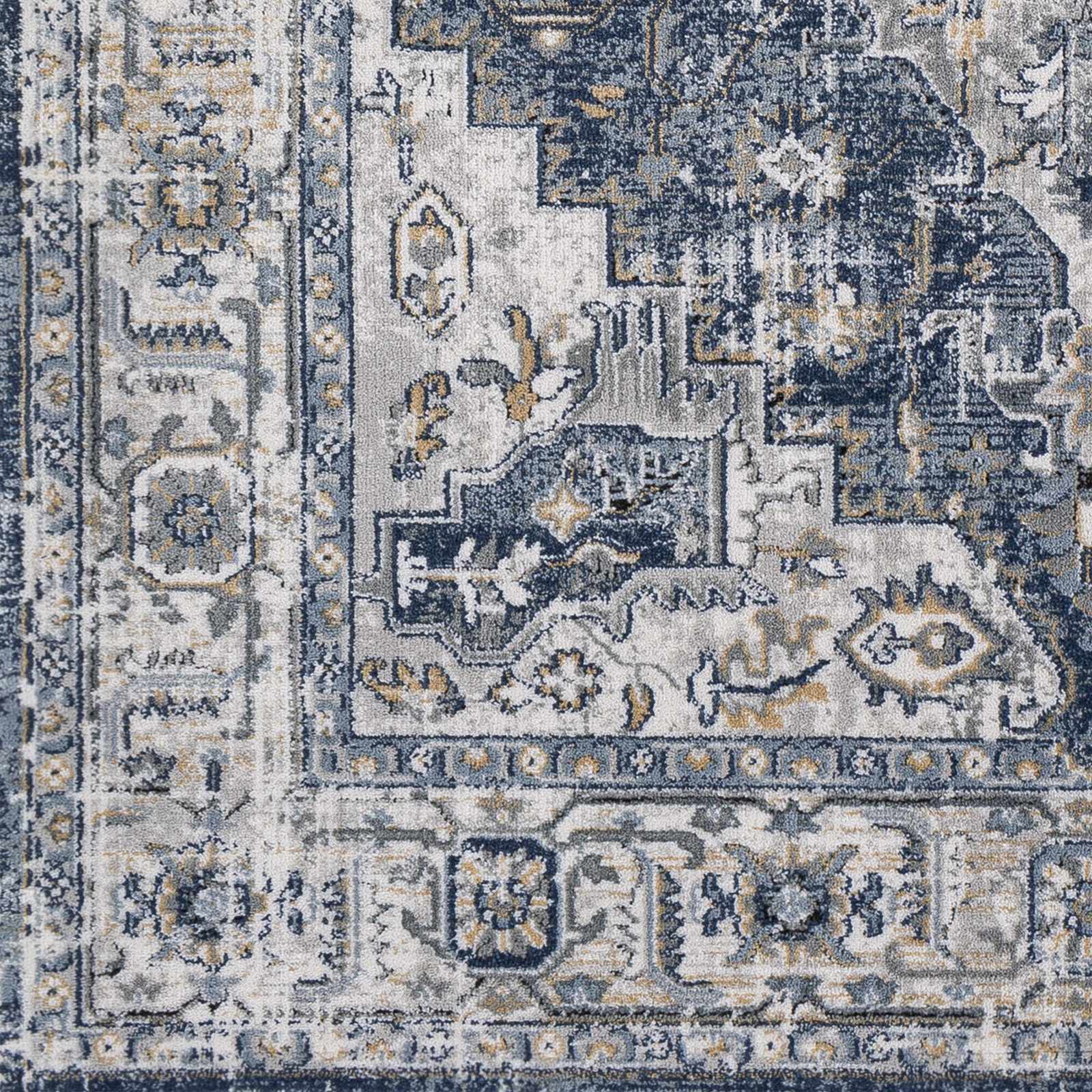 Traditional Heriz Medallion Design Blue, Ivory and Gray Medium Pile Area Rug - Image 11