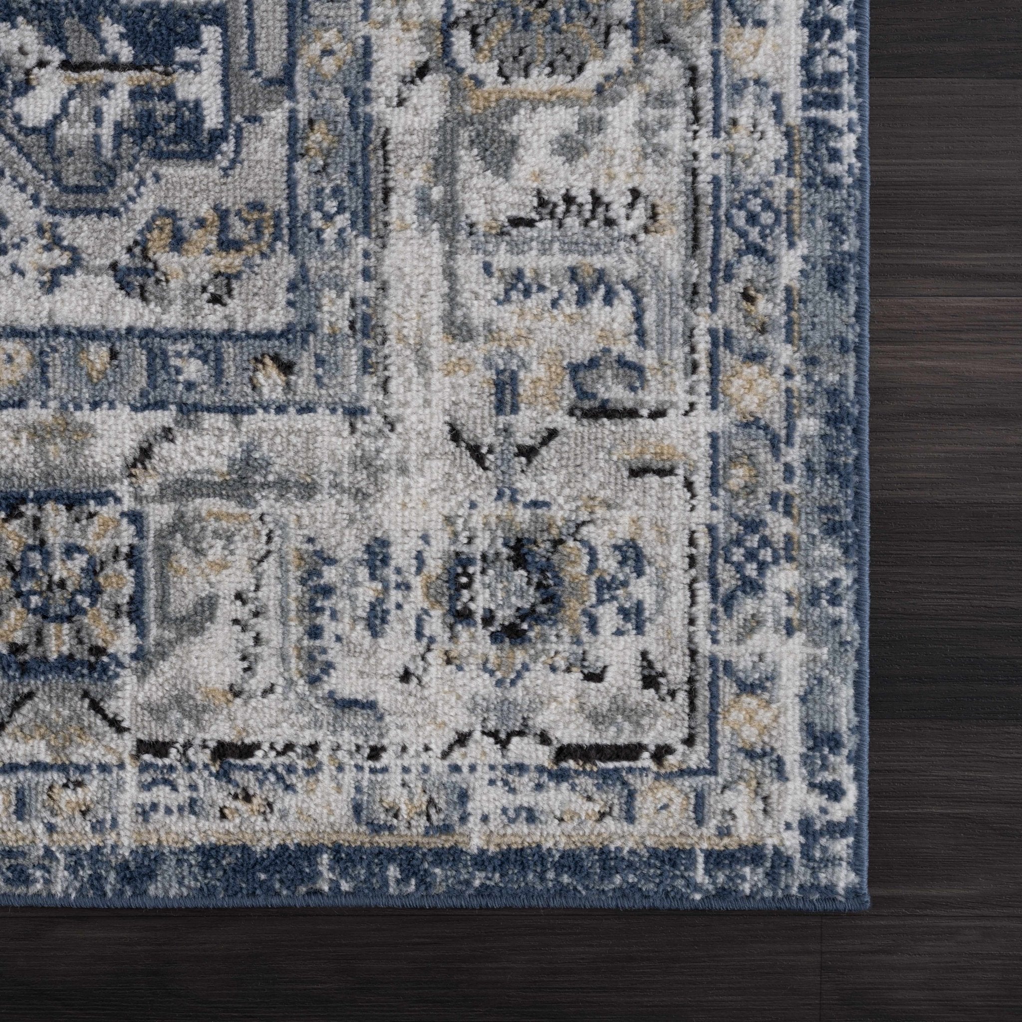 Traditional Heriz Medallion Design Blue, Ivory and Gray Medium Pile Area Rug - Image 17