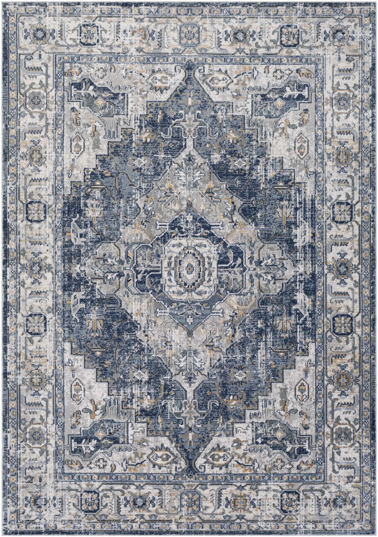 Traditional Heriz Medallion Design Blue, Ivory and Gray Medium Pile Area Rug - Image 18