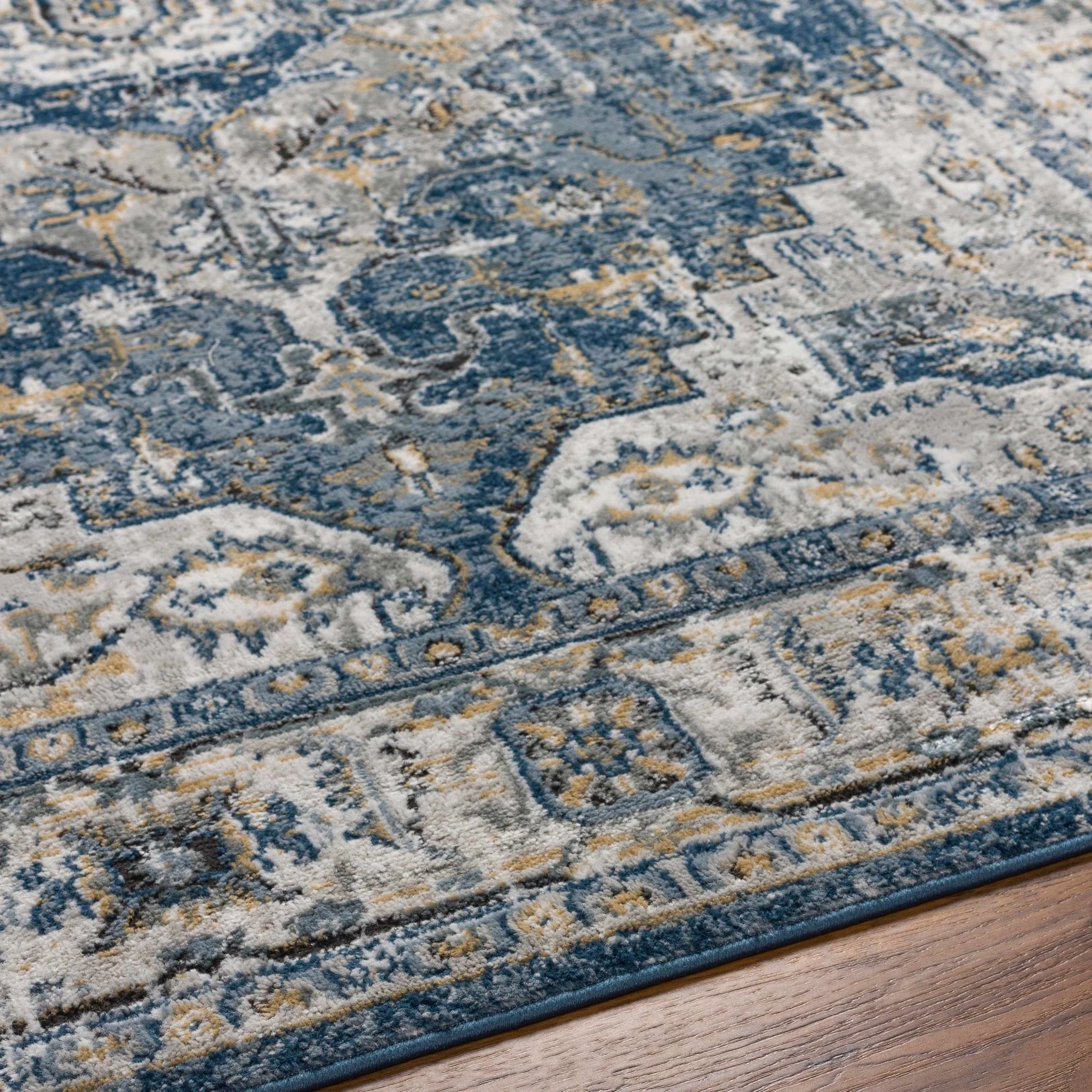 Traditional Heriz Medallion Design Blue, Ivory and Gray Medium Pile Area Rug - Image 19