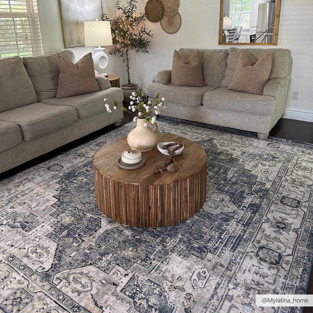 Traditional Heriz Medallion Design Blue, Ivory and Gray Medium Pile Area Rug - Image 2