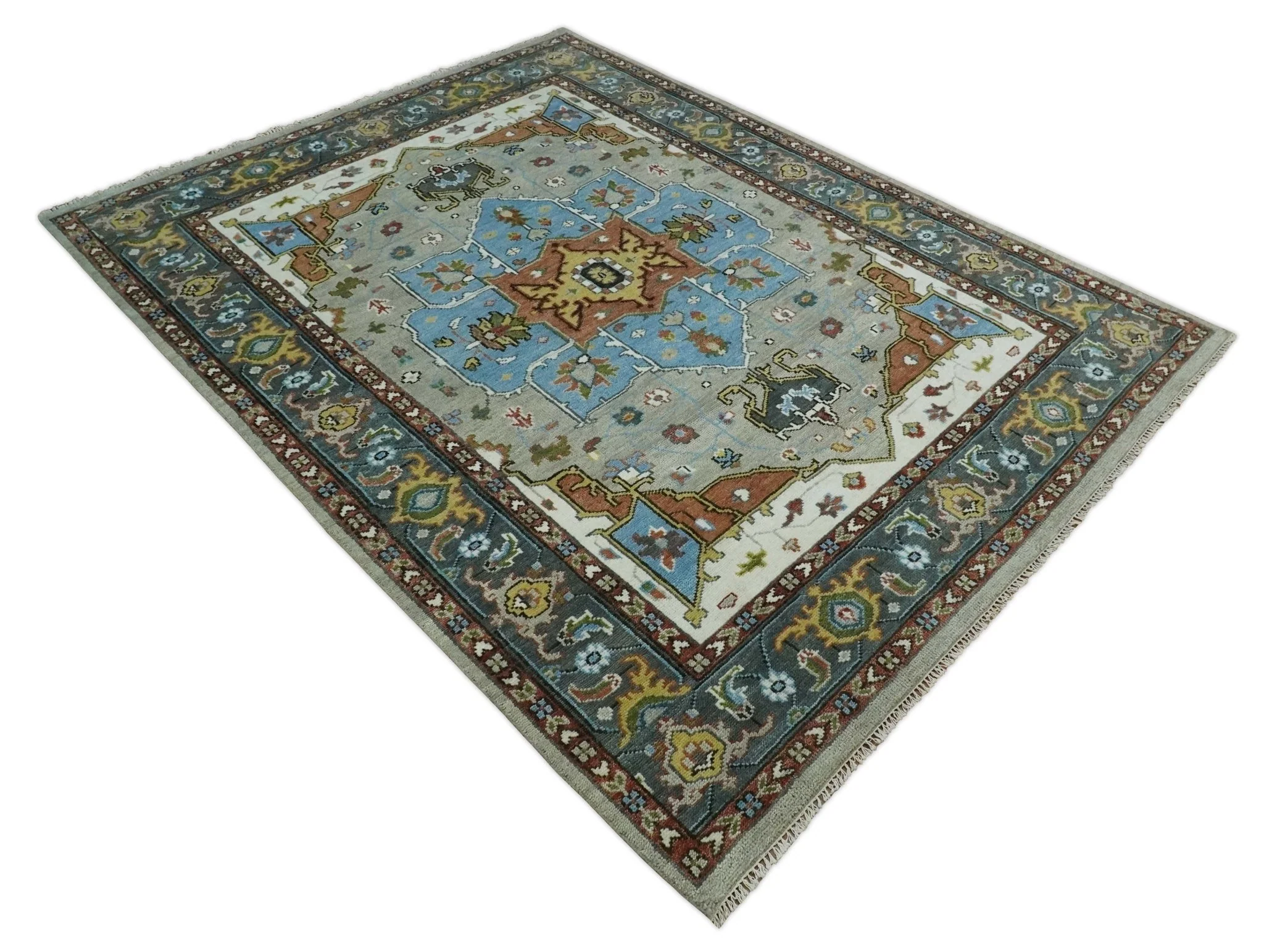 Traditional Heriz Blue, silver, Charcoal and Ivory Hand Knotted Multi size wool Area Rug - Image 10
