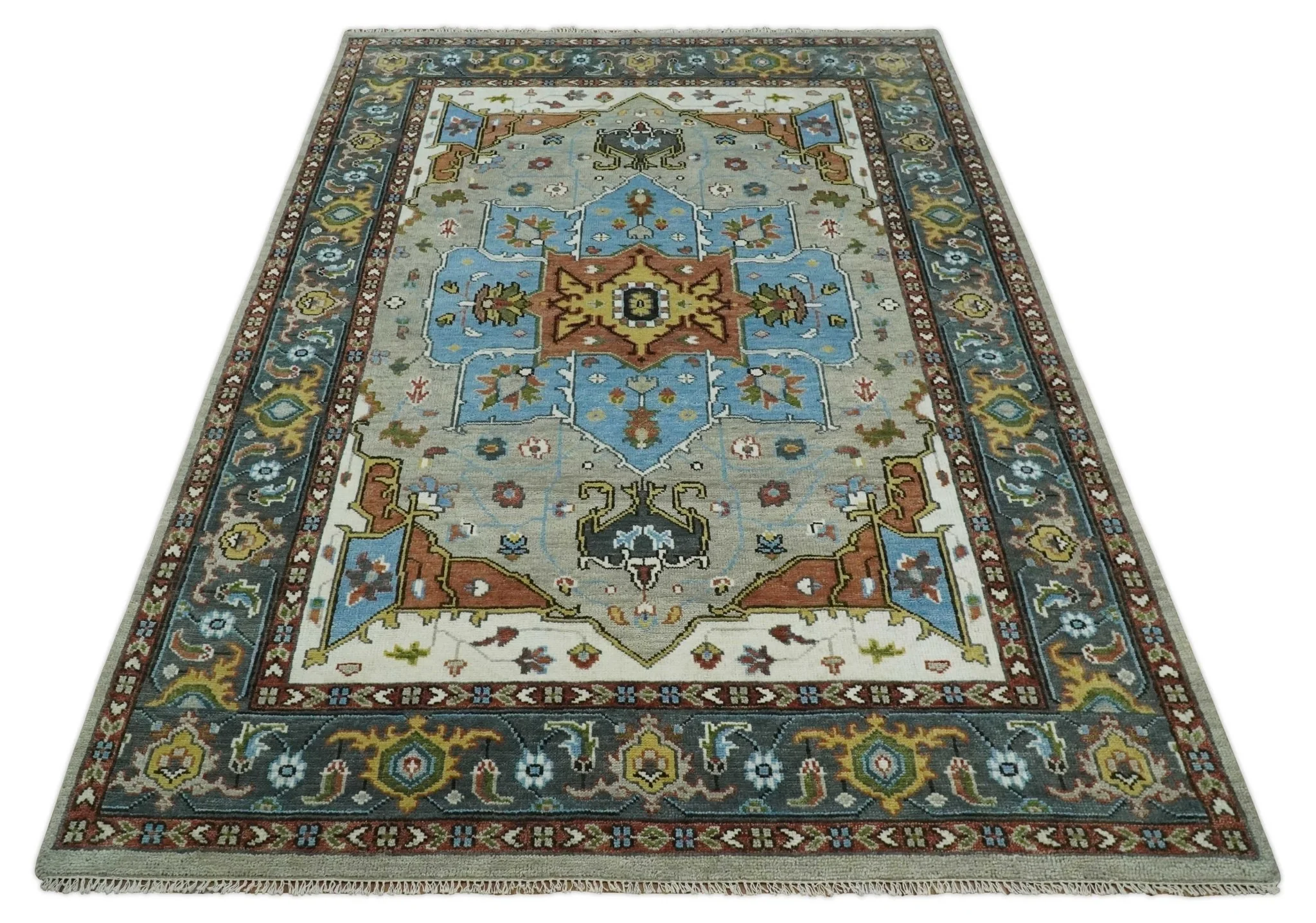 Traditional Heriz Blue, silver, Charcoal and Ivory Hand Knotted Multi size wool Area Rug - Image 11