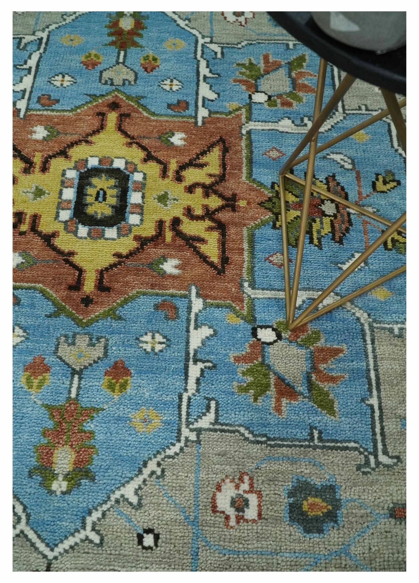 Traditional Heriz Blue, silver, Charcoal and Ivory Hand Knotted Multi size wool Area Rug - Image 2