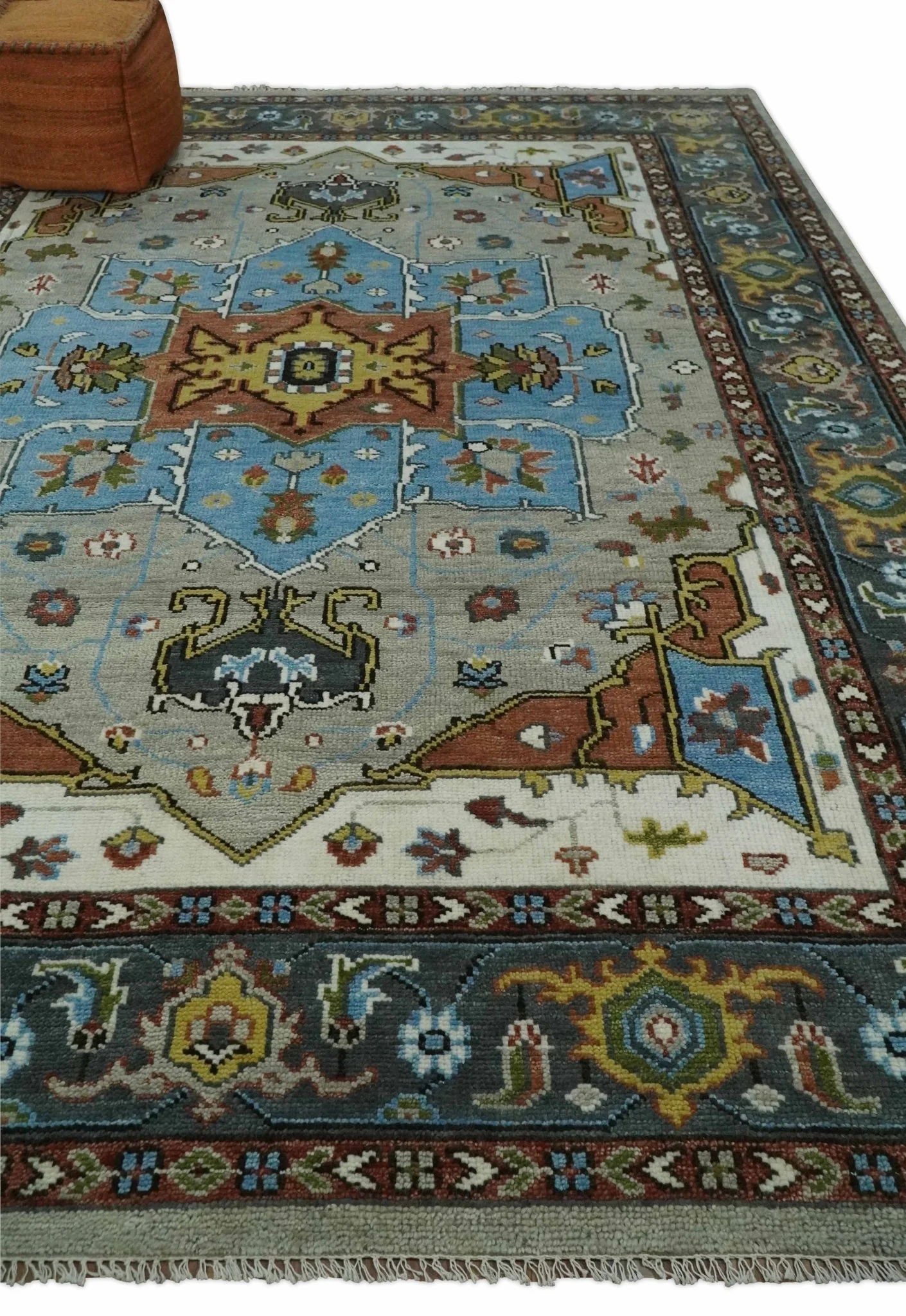 Traditional Heriz Blue, silver, Charcoal and Ivory Hand Knotted Multi size wool Area Rug - Image 3