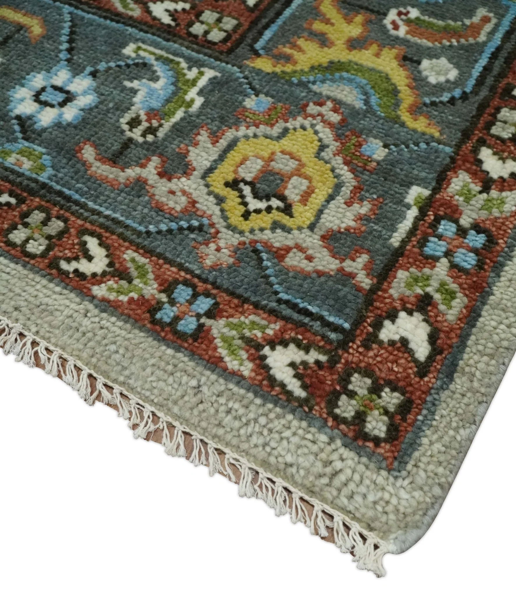 Traditional Heriz Blue, silver, Charcoal and Ivory Hand Knotted Multi size wool Area Rug - Image 5