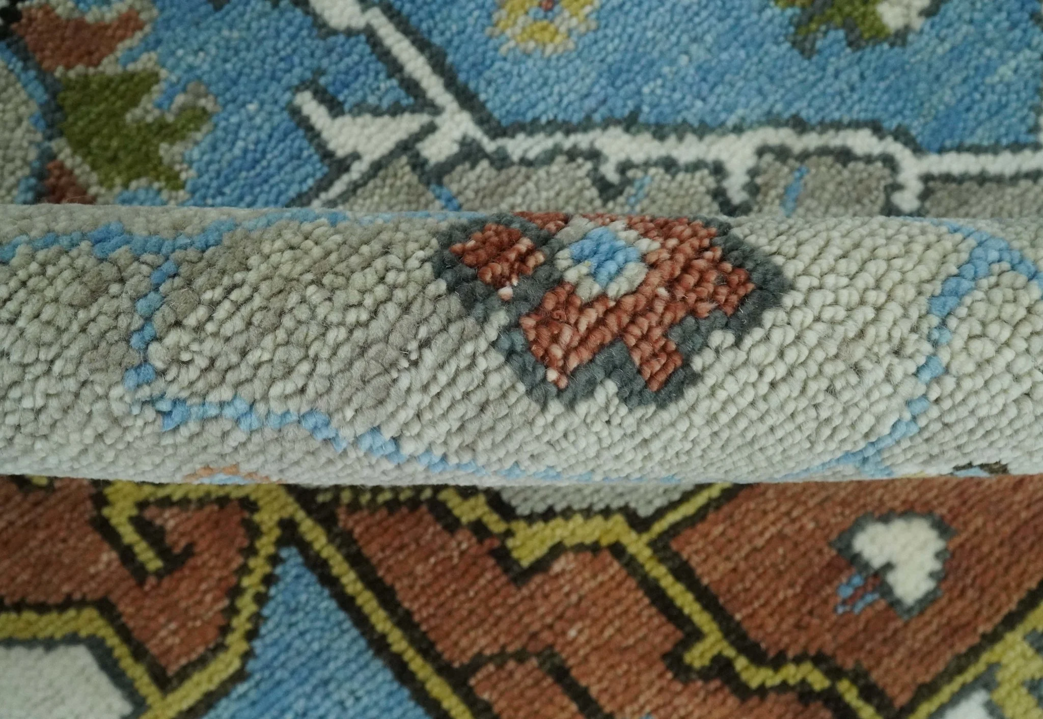 Traditional Heriz Blue, silver, Charcoal and Ivory Hand Knotted Multi size wool Area Rug - Image 6