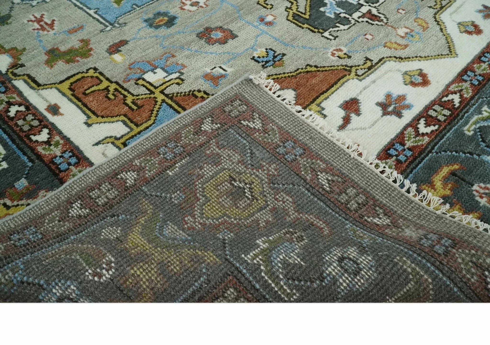 Traditional Heriz Blue, silver, Charcoal and Ivory Hand Knotted Multi size wool Area Rug - Image 7