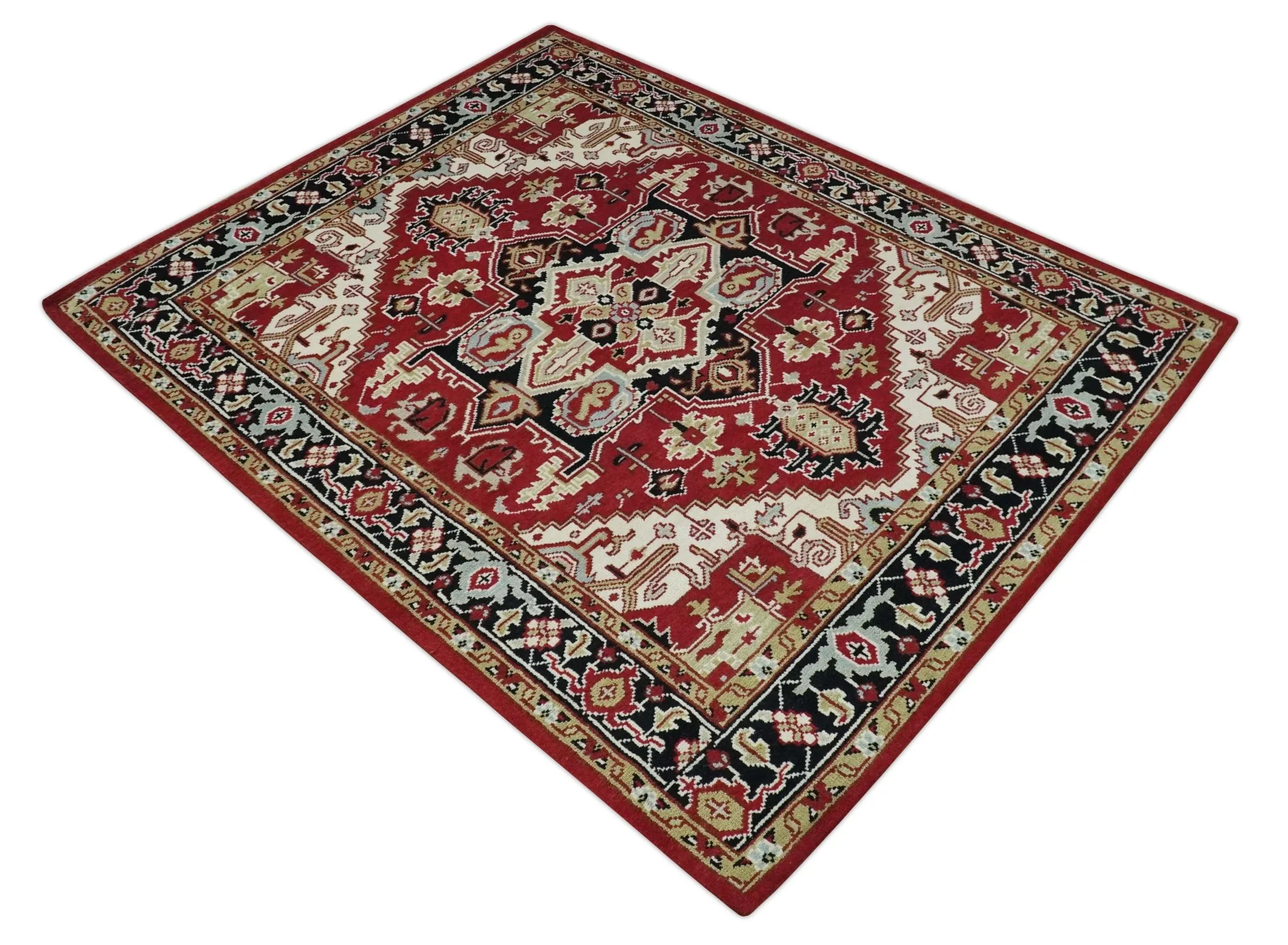 Custom Made Traditional Heriz Rust, Ivory, Black and Beige Hand knotted Medallion Wool Area Rug - Image 10