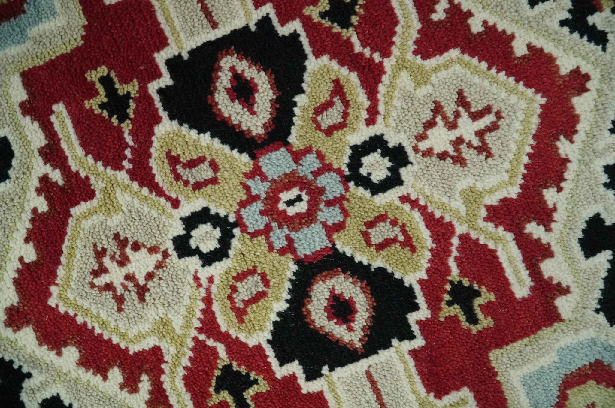 Custom Made Traditional Heriz Rust, Ivory, Black and Beige Hand knotted Medallion Wool Area Rug - Image 5