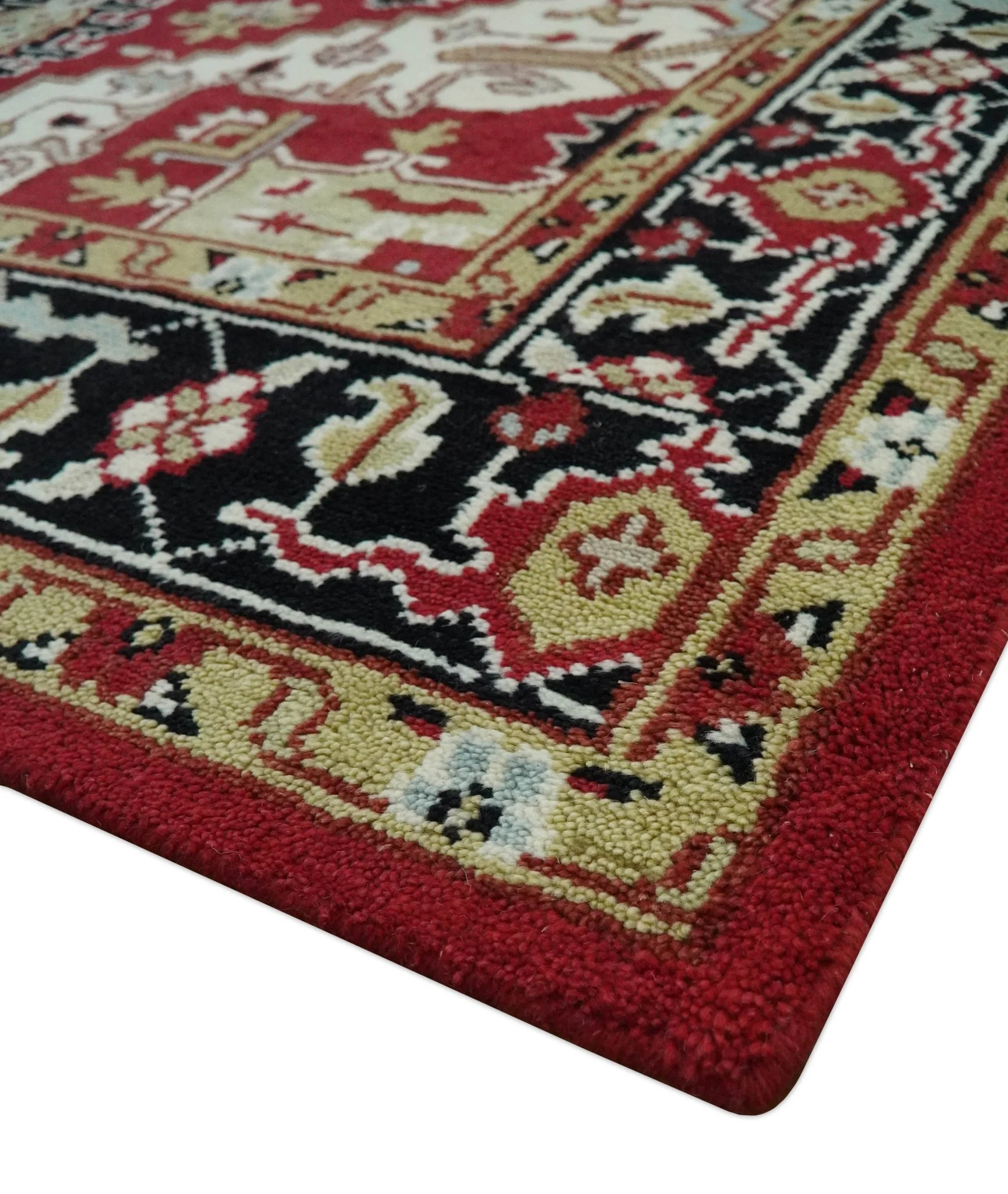 Custom Made Traditional Heriz Rust, Ivory, Black and Beige Hand knotted Medallion Wool Area Rug - Image 6