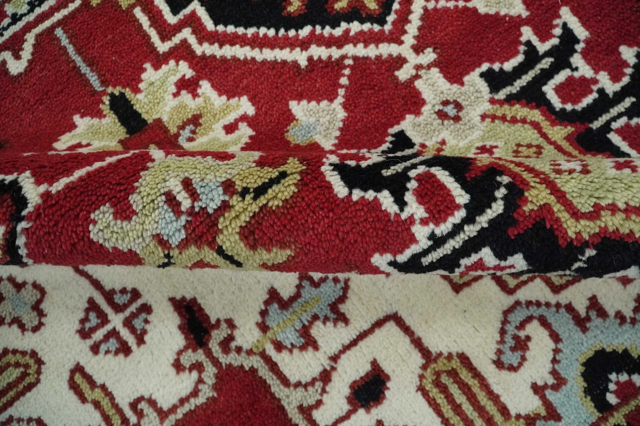 Custom Made Traditional Heriz Rust, Ivory, Black and Beige Hand knotted Medallion Wool Area Rug - Image 7