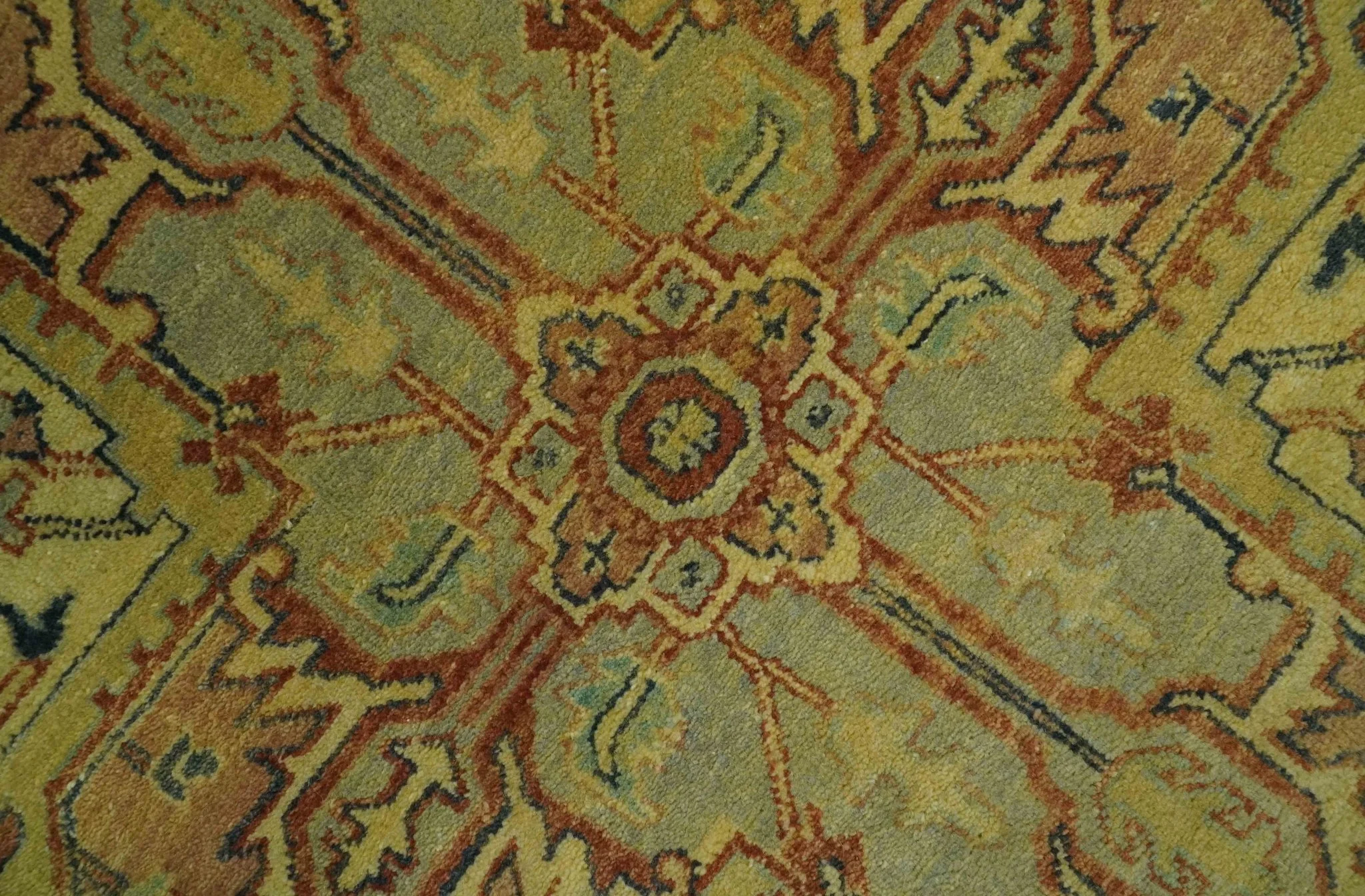 Traditional Heriz Vintage Style Fine Hand Knotted Gold, Blue and Rust Wool area Rug - Image 4