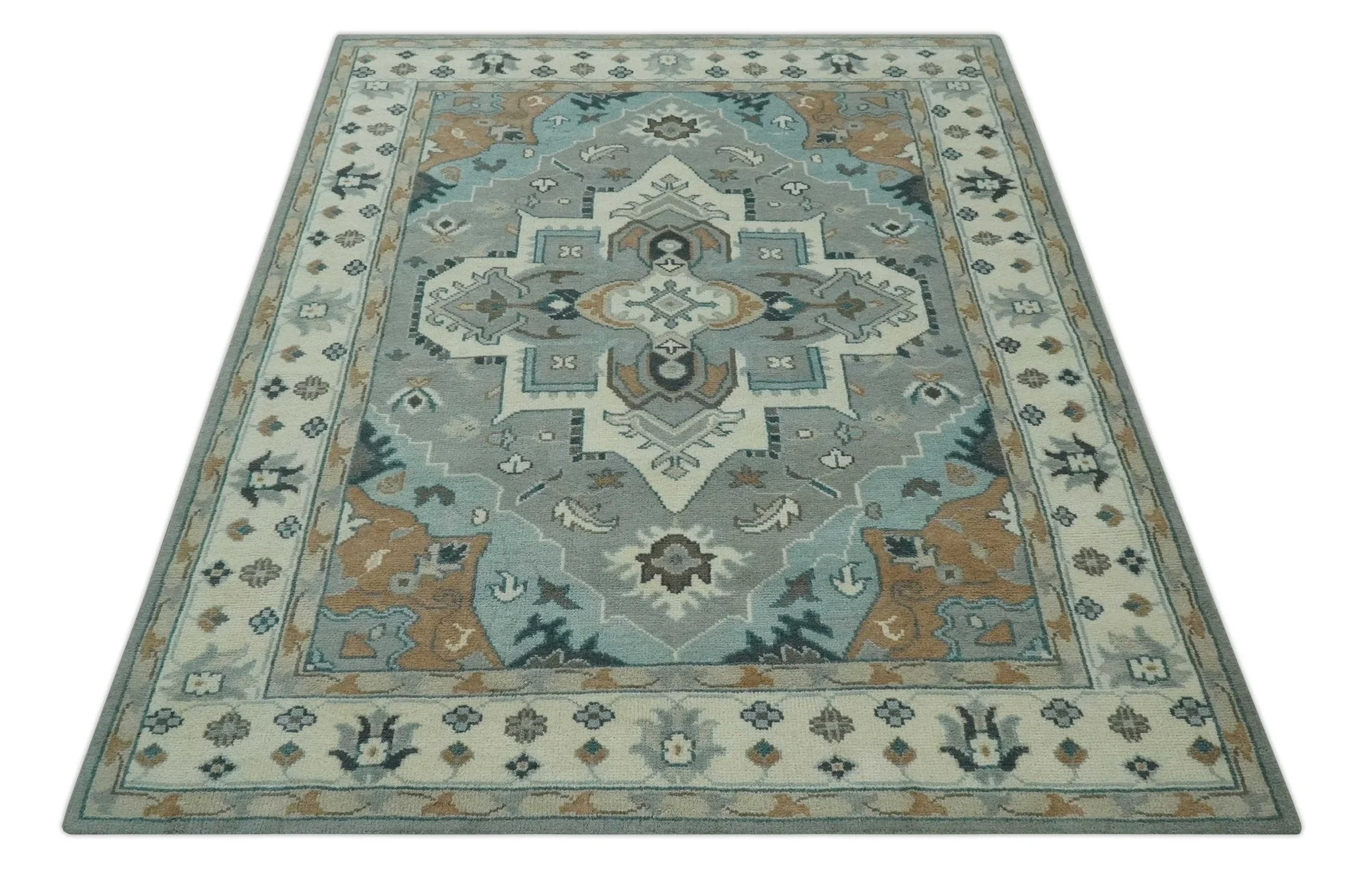 Traditional Heriz Gray and Ivory 7x9 and 8x10 Floral Hand Knotted wool Area Rug - Image 10