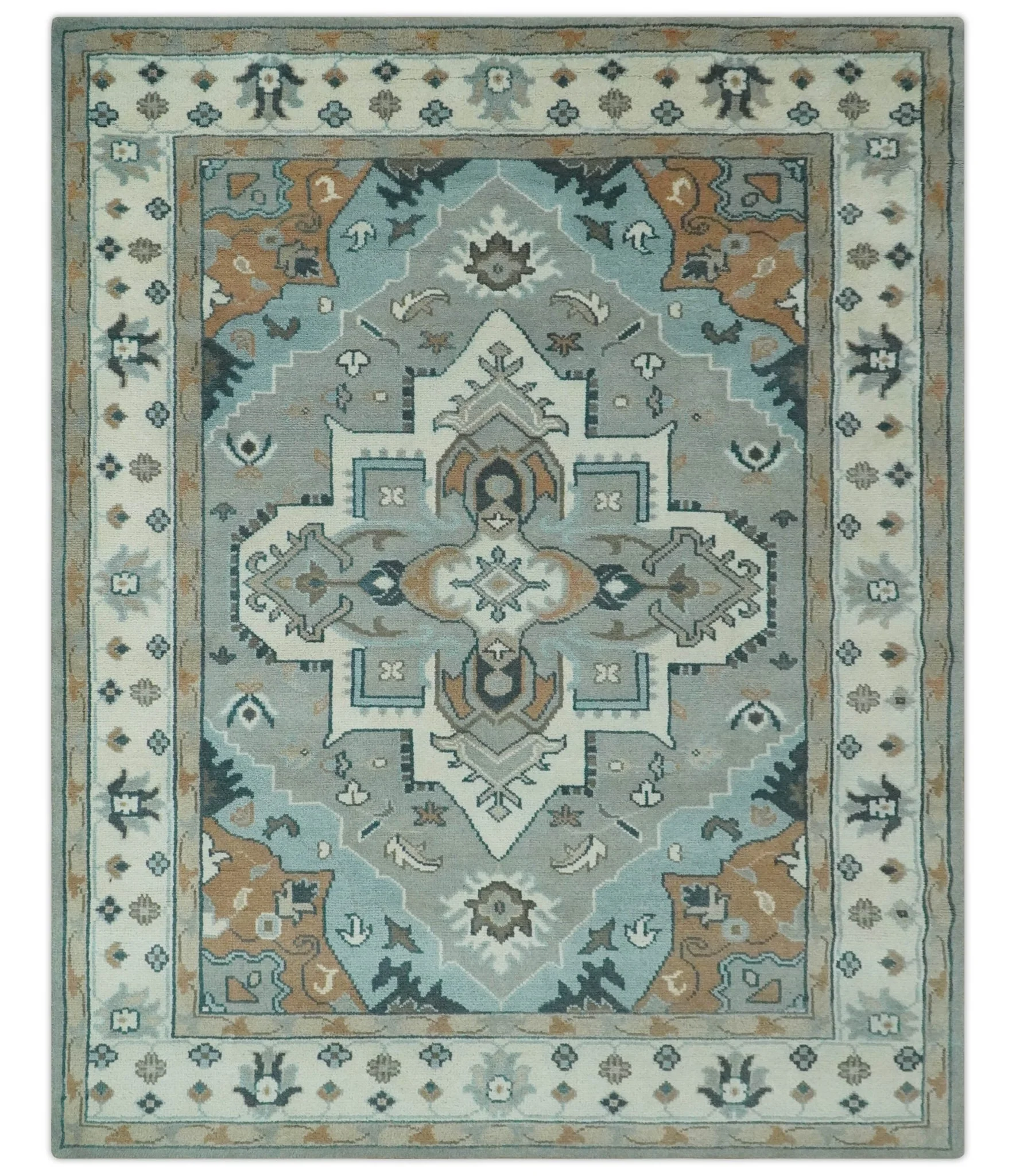 Traditional Heriz Gray and Ivory 7x9 and 8x10 Floral Hand Knotted wool Area Rug - Image 11