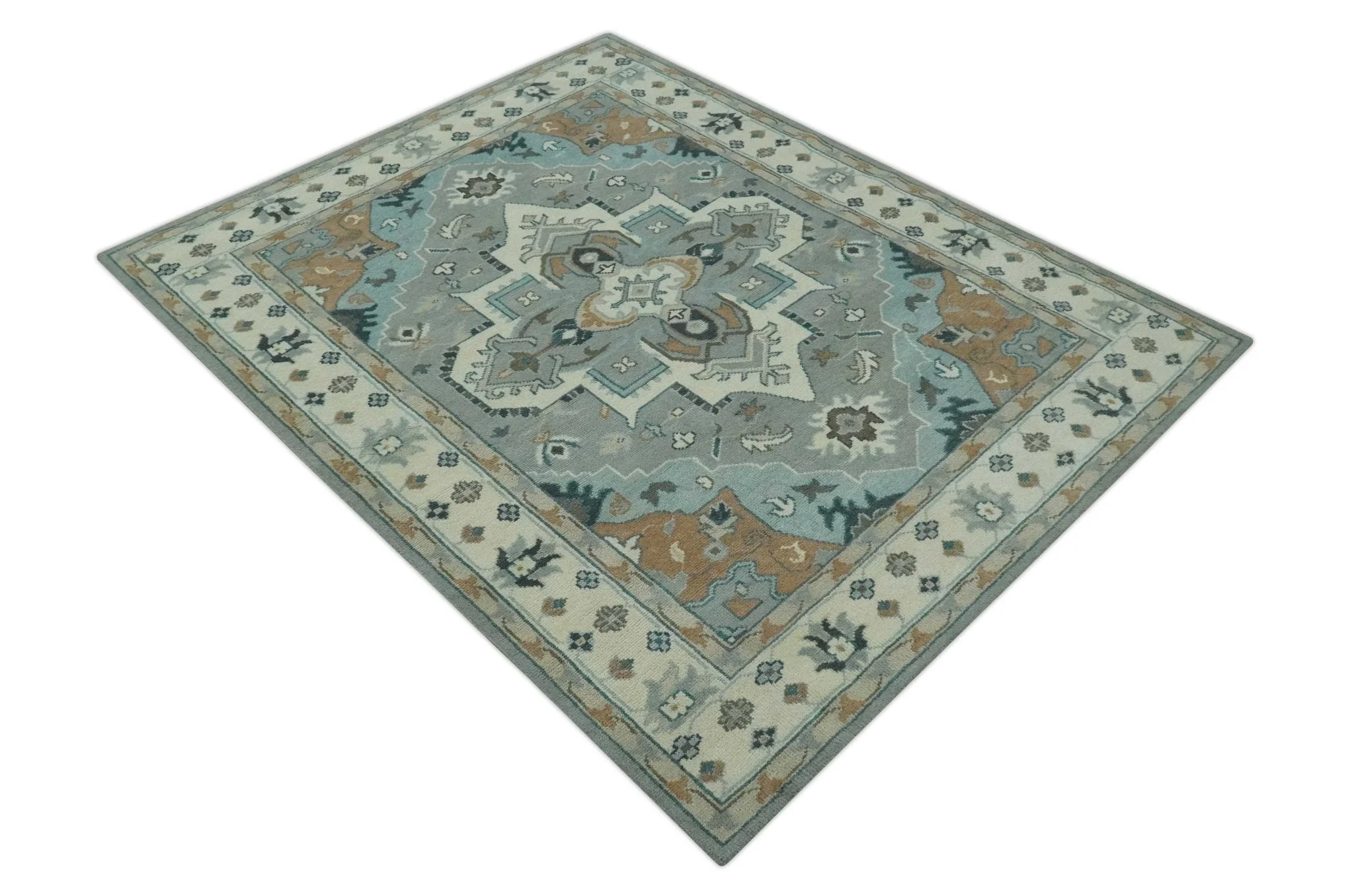 Traditional Heriz Gray and Ivory 7x9 and 8x10 Floral Hand Knotted wool Area Rug - Image 9