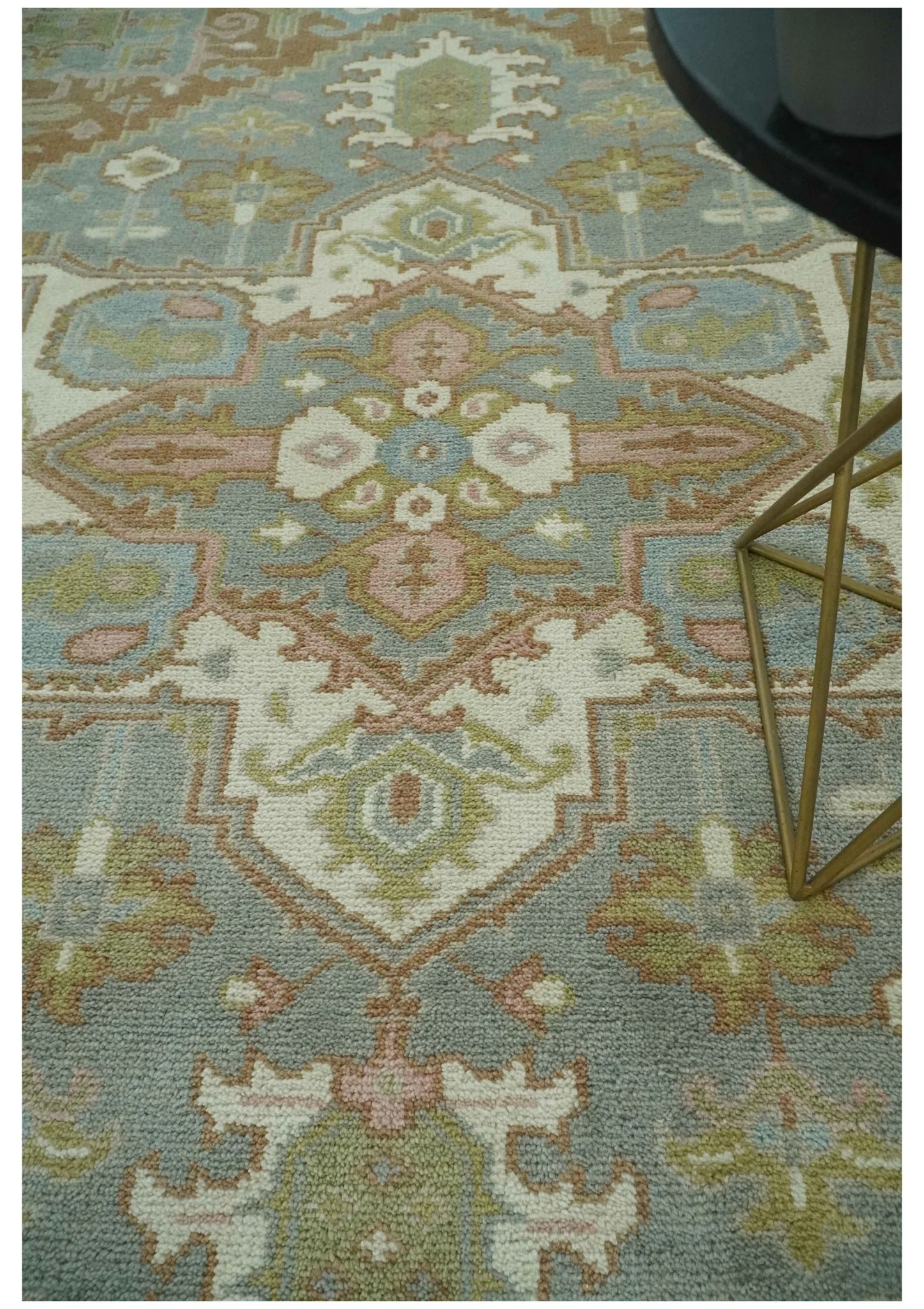 Antique Style Traditional Heriz Gray, Ivory, Peach and Olive Hand Knotted Multi Size wool Area Rug - Image 2