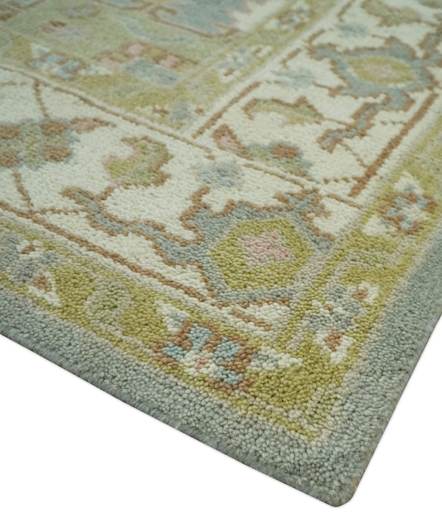 Antique Style Traditional Heriz Gray, Ivory, Peach and Olive Hand Knotted Multi Size wool Area Rug - Image 5