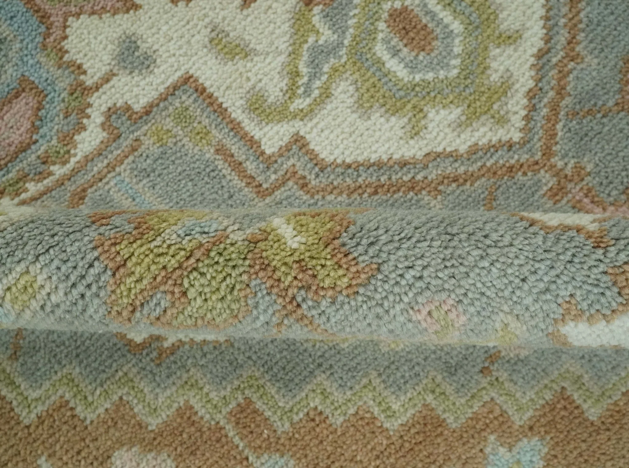 Antique Style Traditional Heriz Gray, Ivory, Peach and Olive Hand Knotted Multi Size wool Area Rug - Image 6