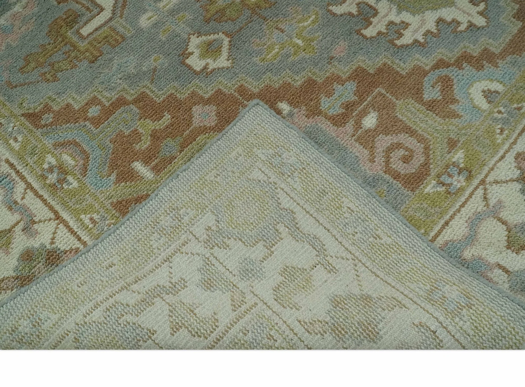 Antique Style Traditional Heriz Gray, Ivory, Peach and Olive Hand Knotted Multi Size wool Area Rug - Image 7