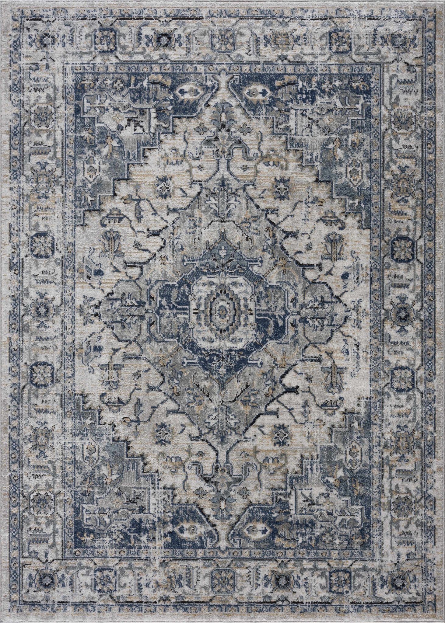 Traditional Heriz Design Ivory, Gray and Blue Medium Pile Area Rug - Image 14