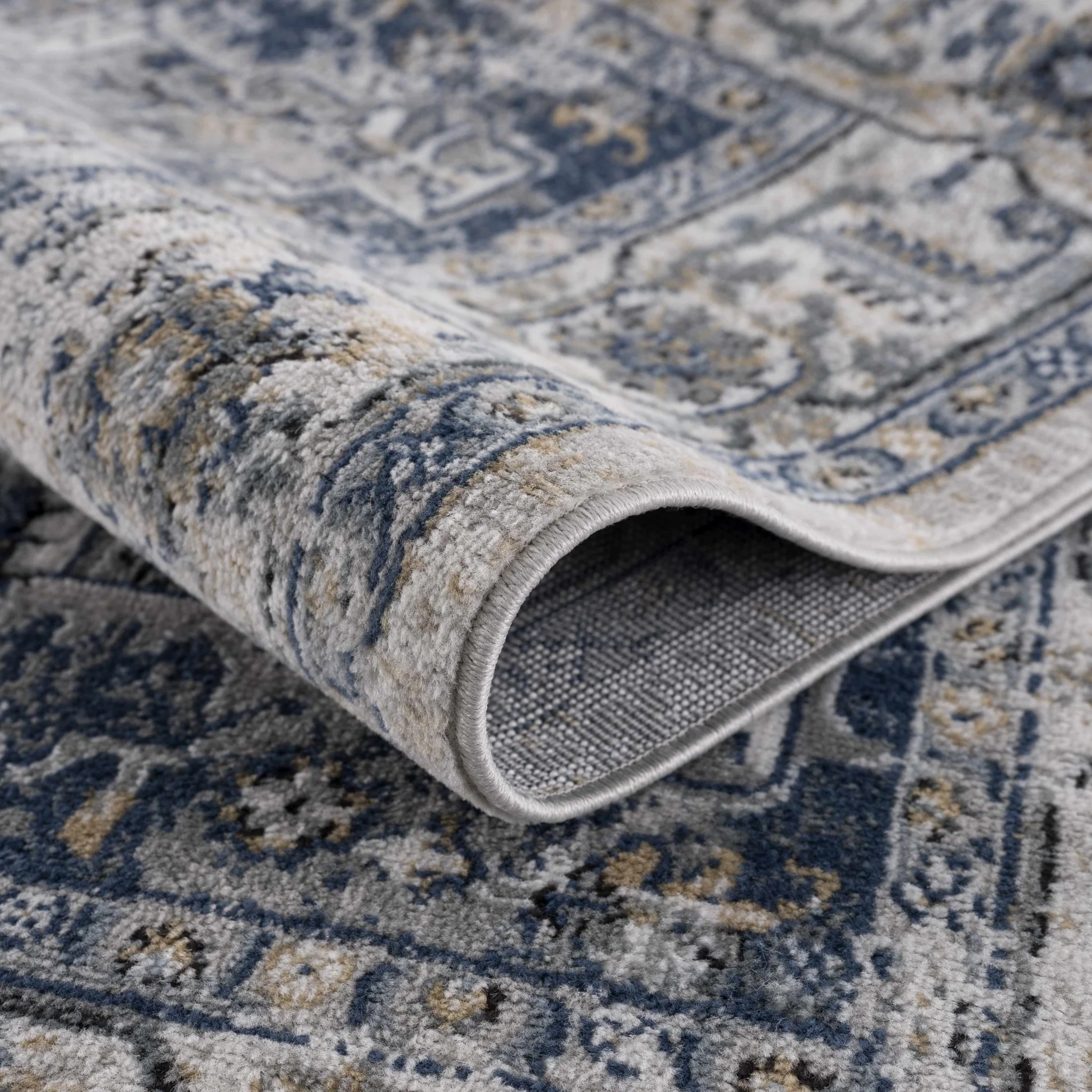 Traditional Heriz Design Ivory, Gray and Blue Medium Pile Area Rug - Image 15