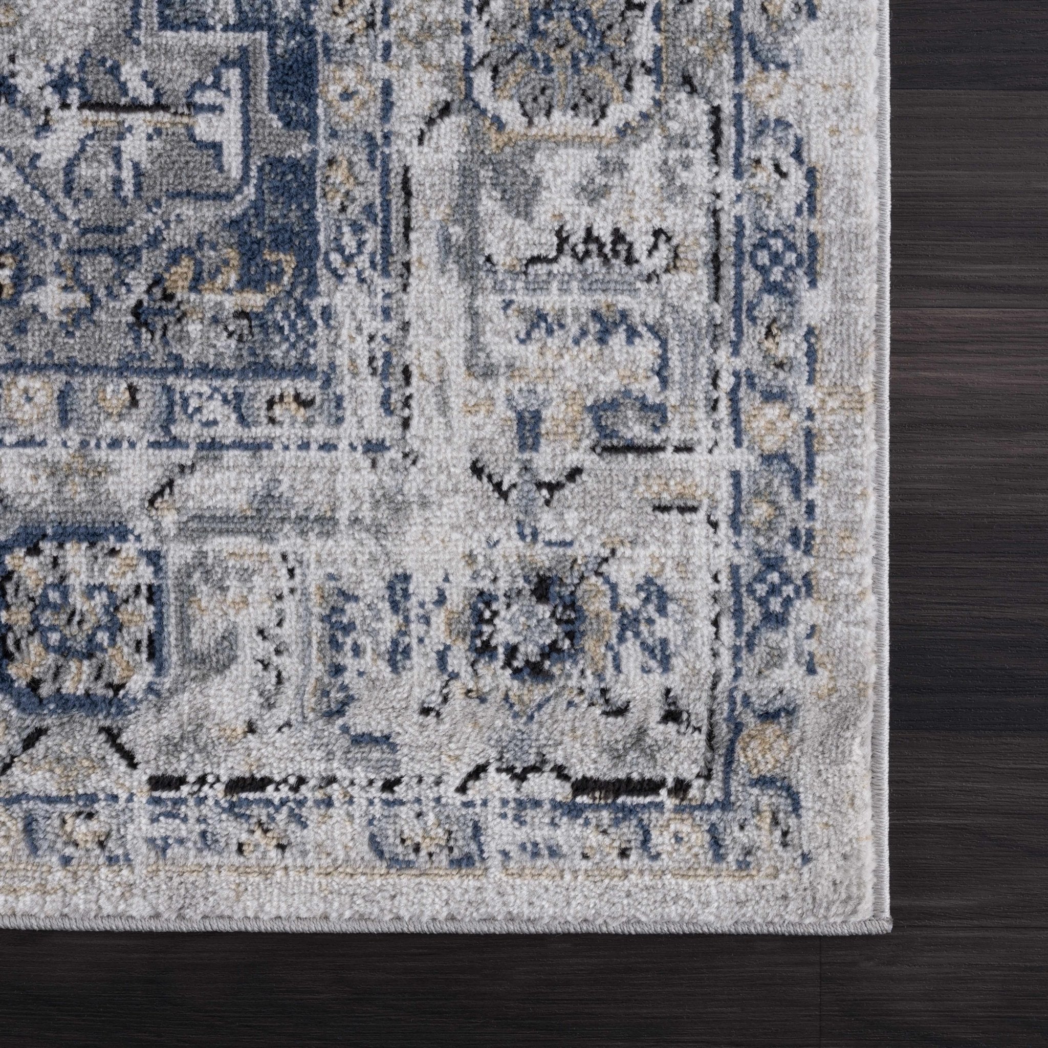 Traditional Heriz Design Ivory, Gray and Blue Medium Pile Area Rug - Image 16