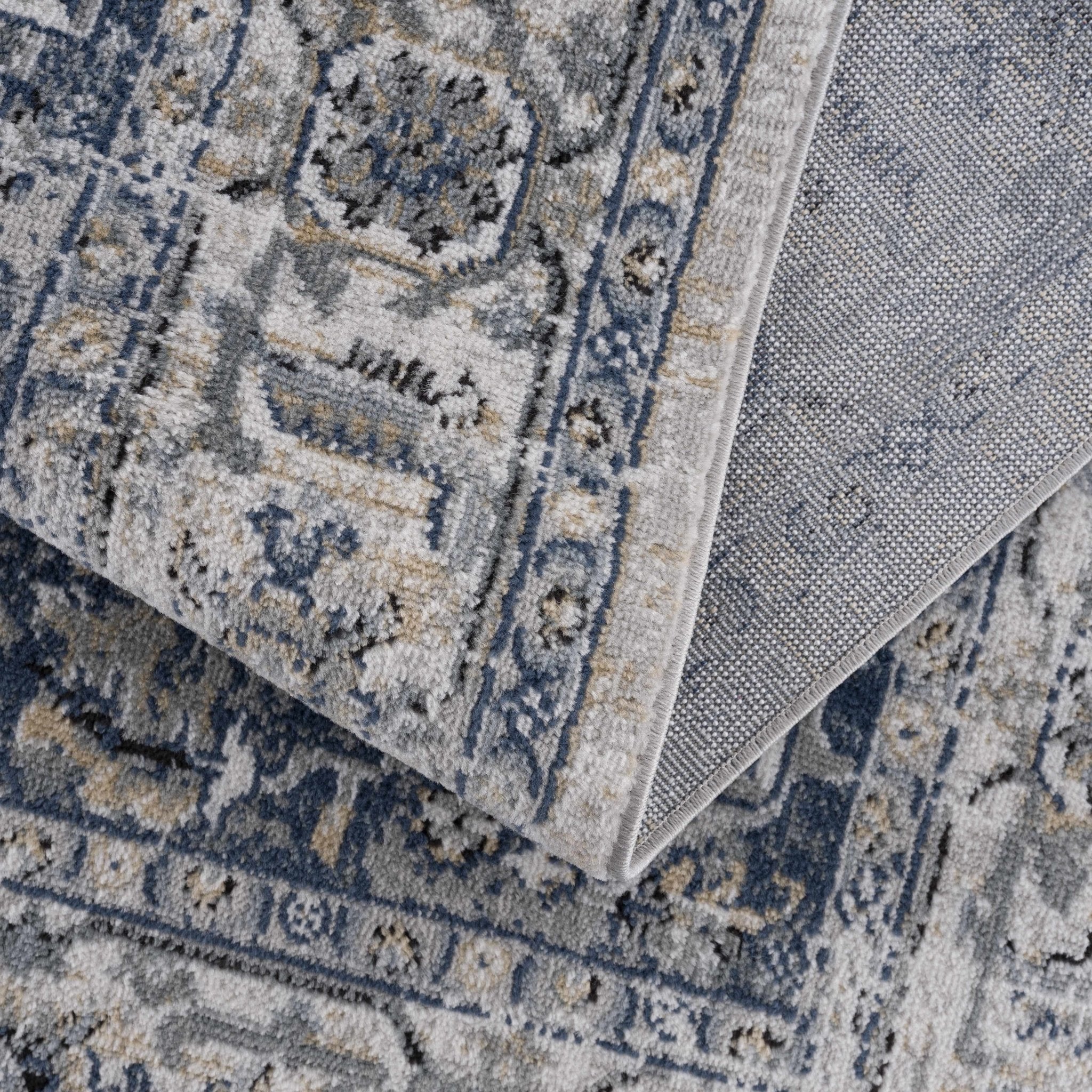Traditional Heriz Design Ivory, Gray and Blue Medium Pile Area Rug - Image 7