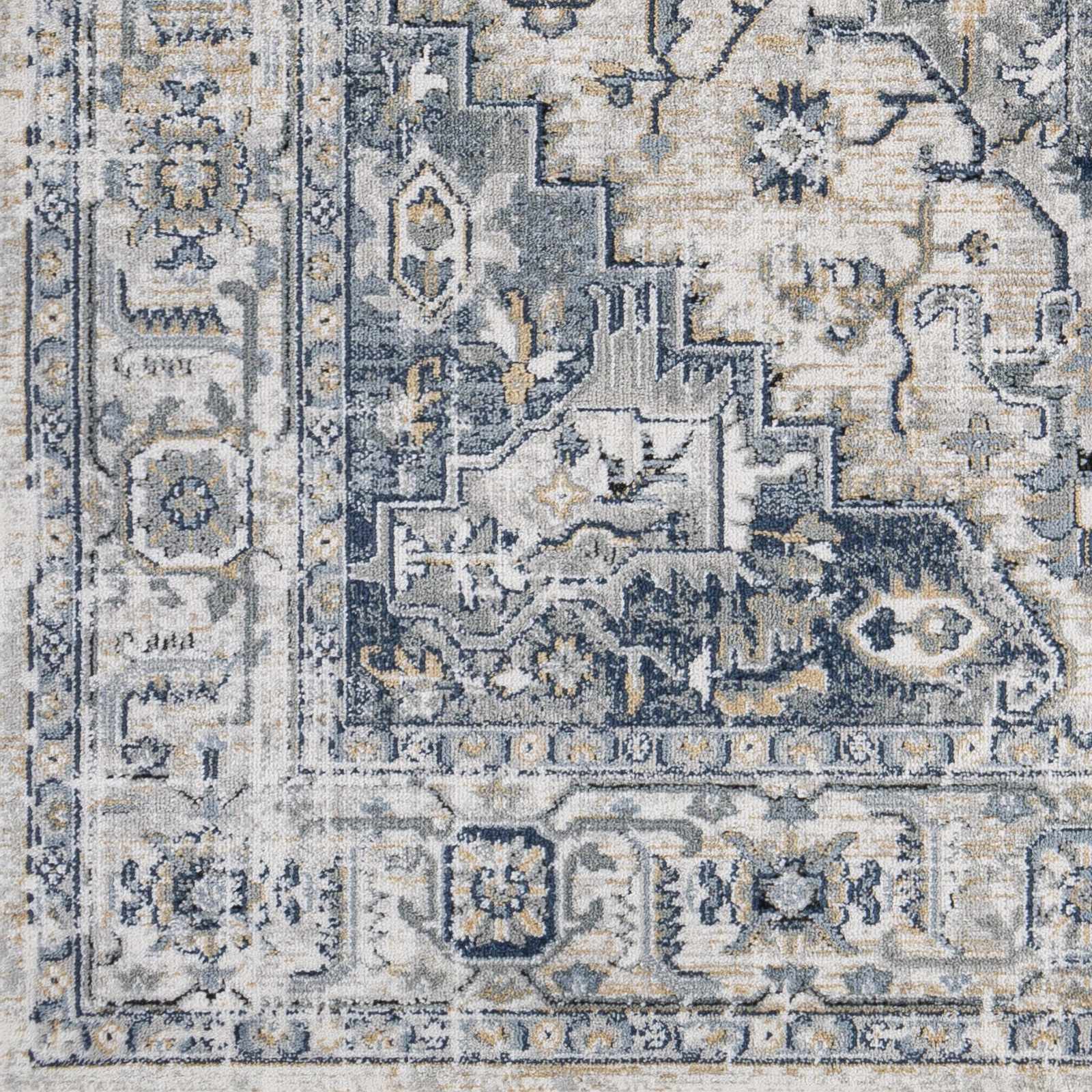 Traditional Heriz Design Ivory, Gray and Blue Medium Pile Area Rug - Image 8