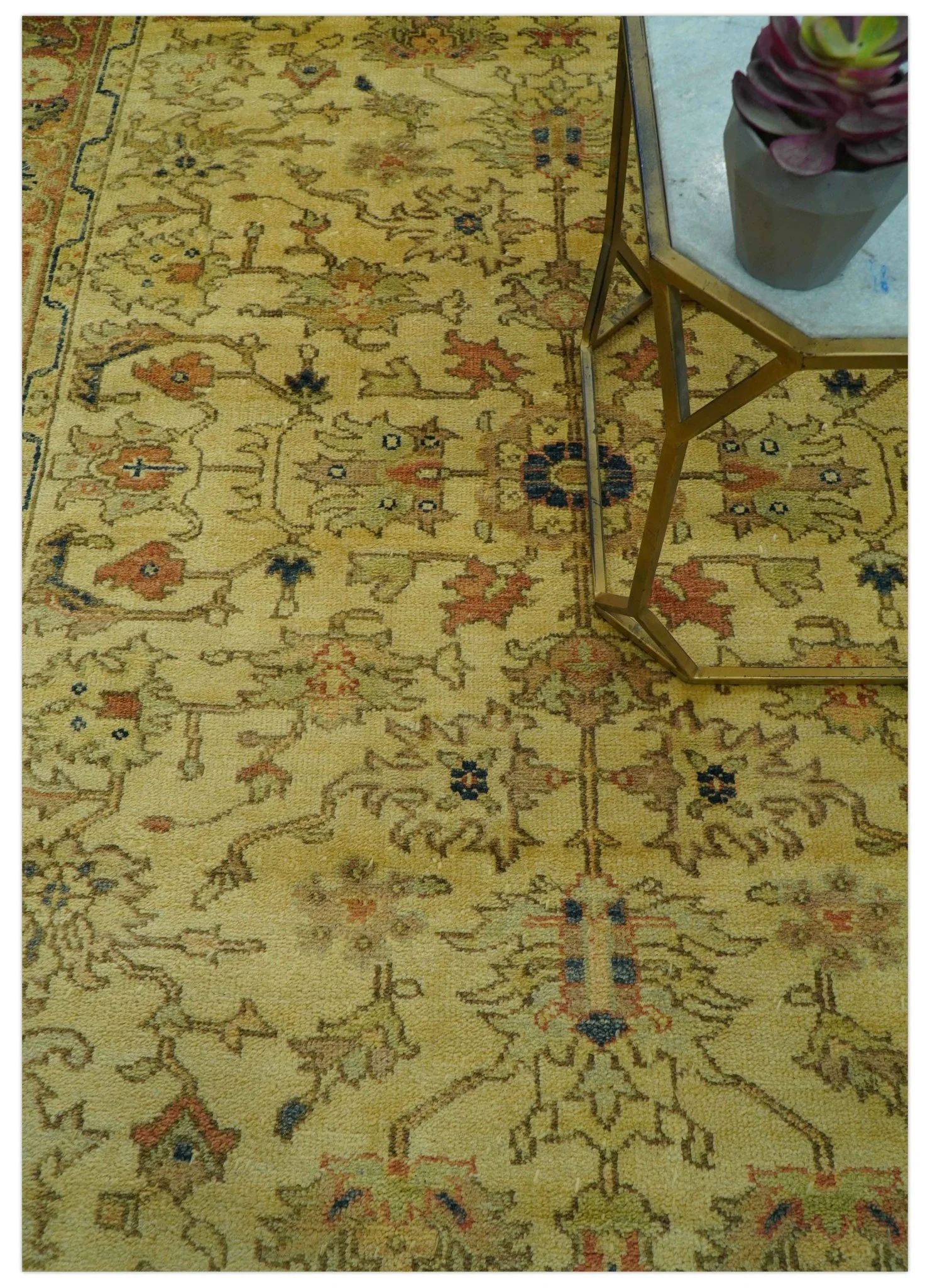Heriz Traditional Design Gold And Rust 5x6.7 Hand Knotted Wool Area Rug - Image 2