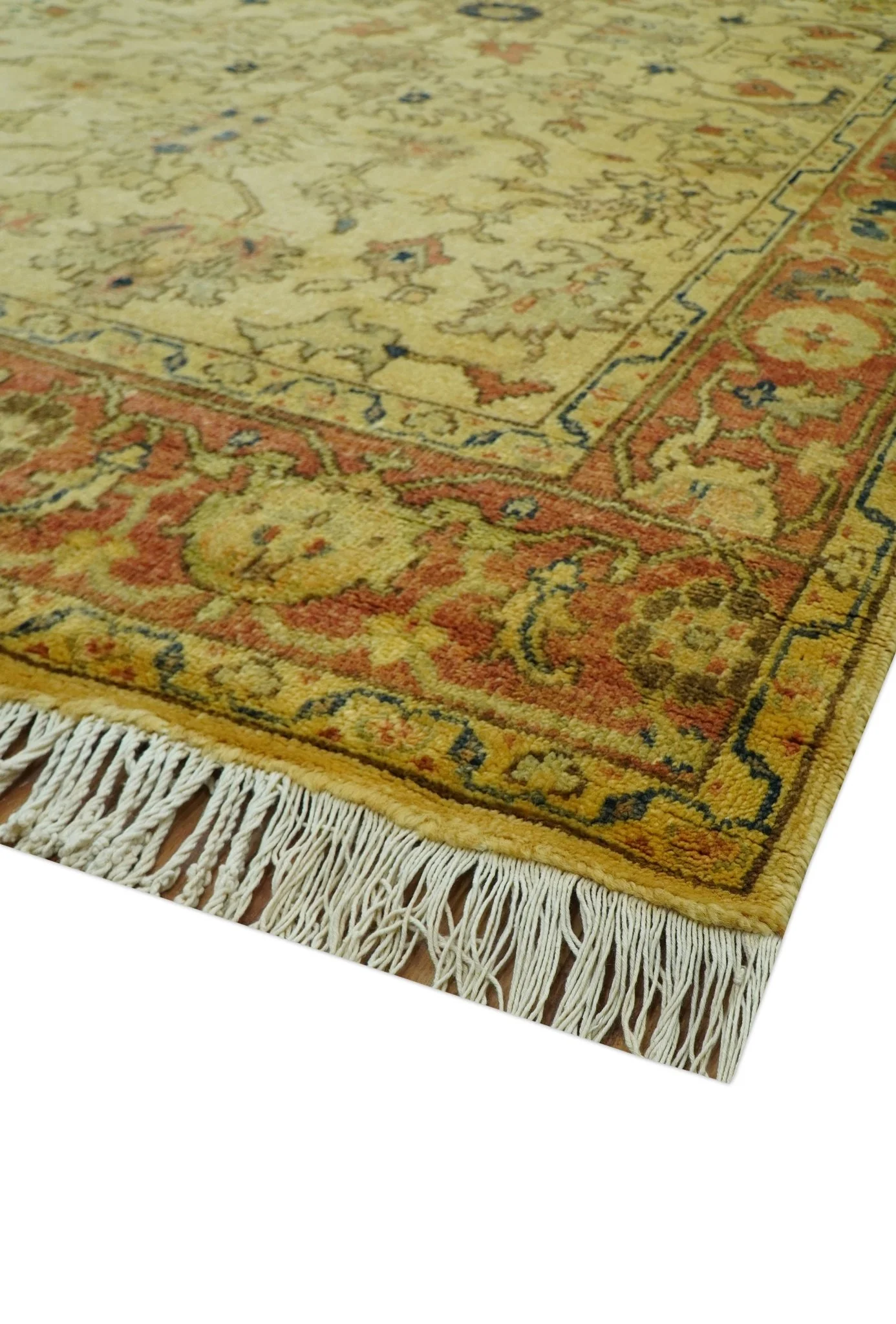 Heriz Traditional Design Gold And Rust 5x6.7 Hand Knotted Wool Area Rug - Image 3