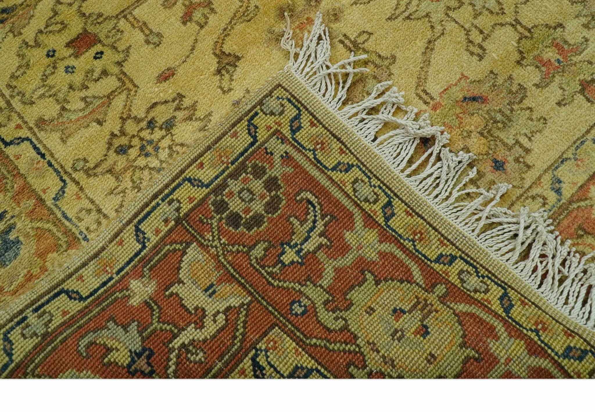 Heriz Traditional Design Gold And Rust 5x6.7 Hand Knotted Wool Area Rug - Image 4